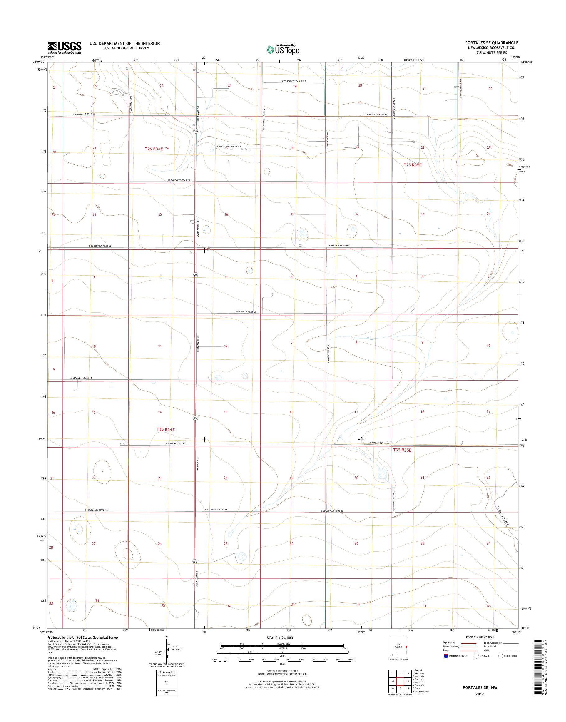 MyTopo Portales SE, New Mexico USGS Quad Topo Map