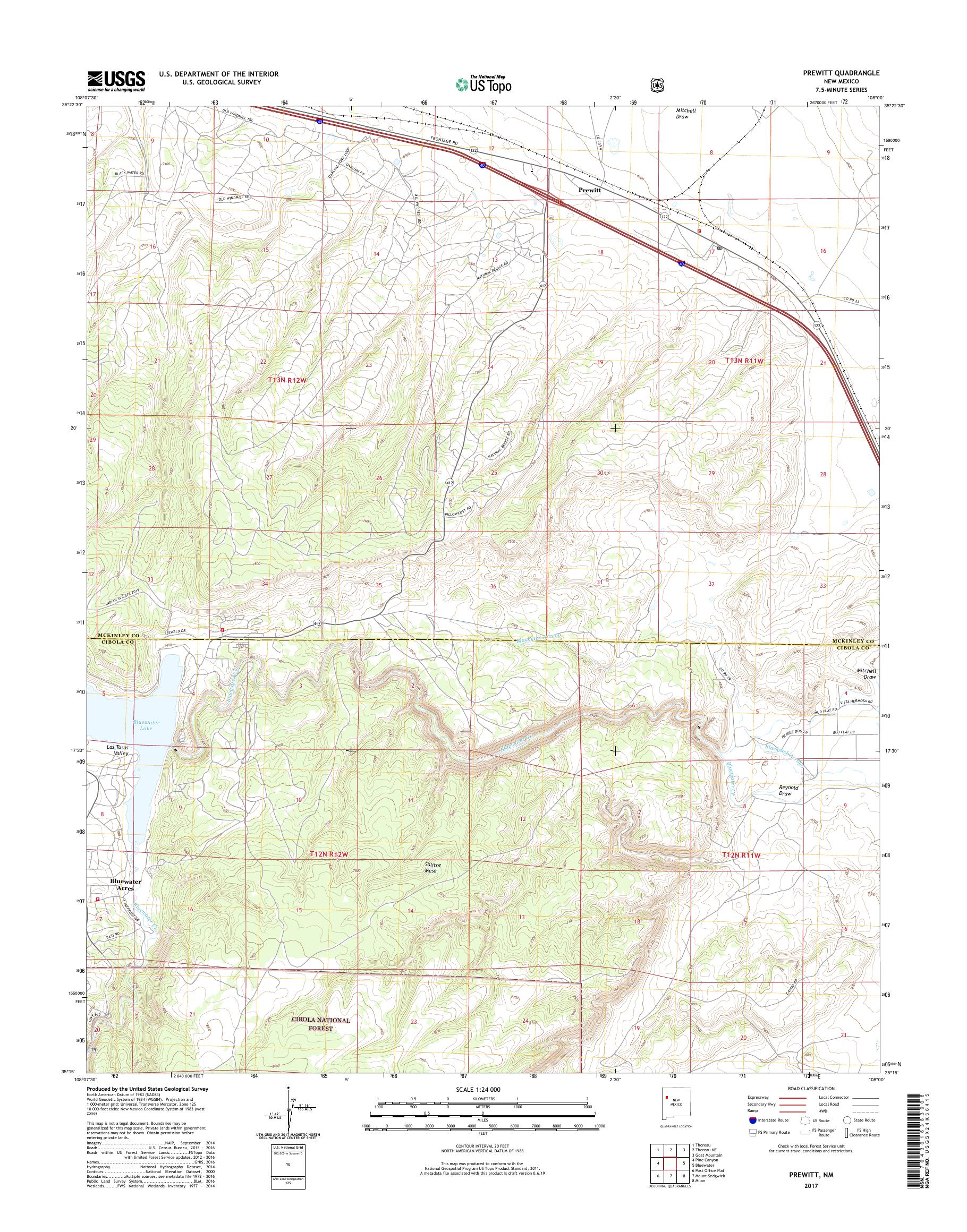 MyTopo Prewitt, New Mexico USGS Quad Topo Map