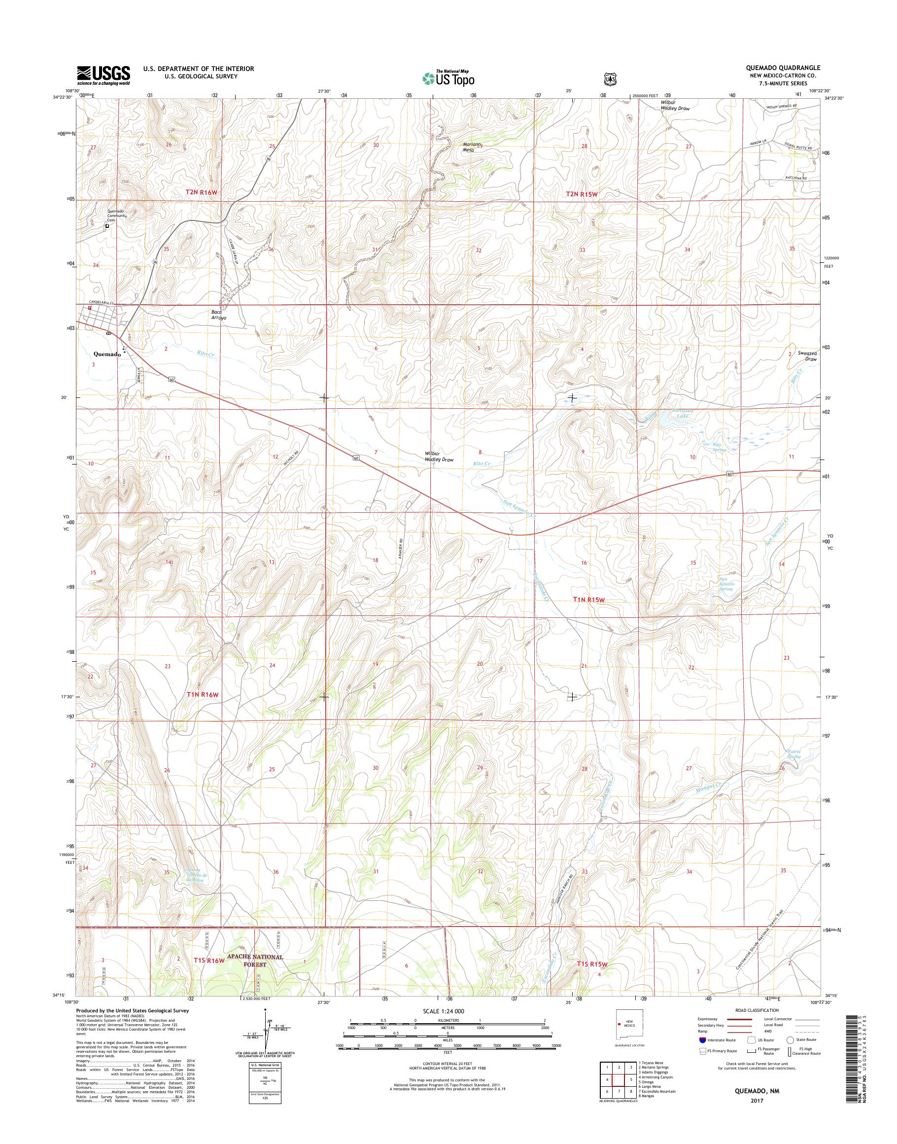 MyTopo Quemado, New Mexico USGS Quad Topo Map