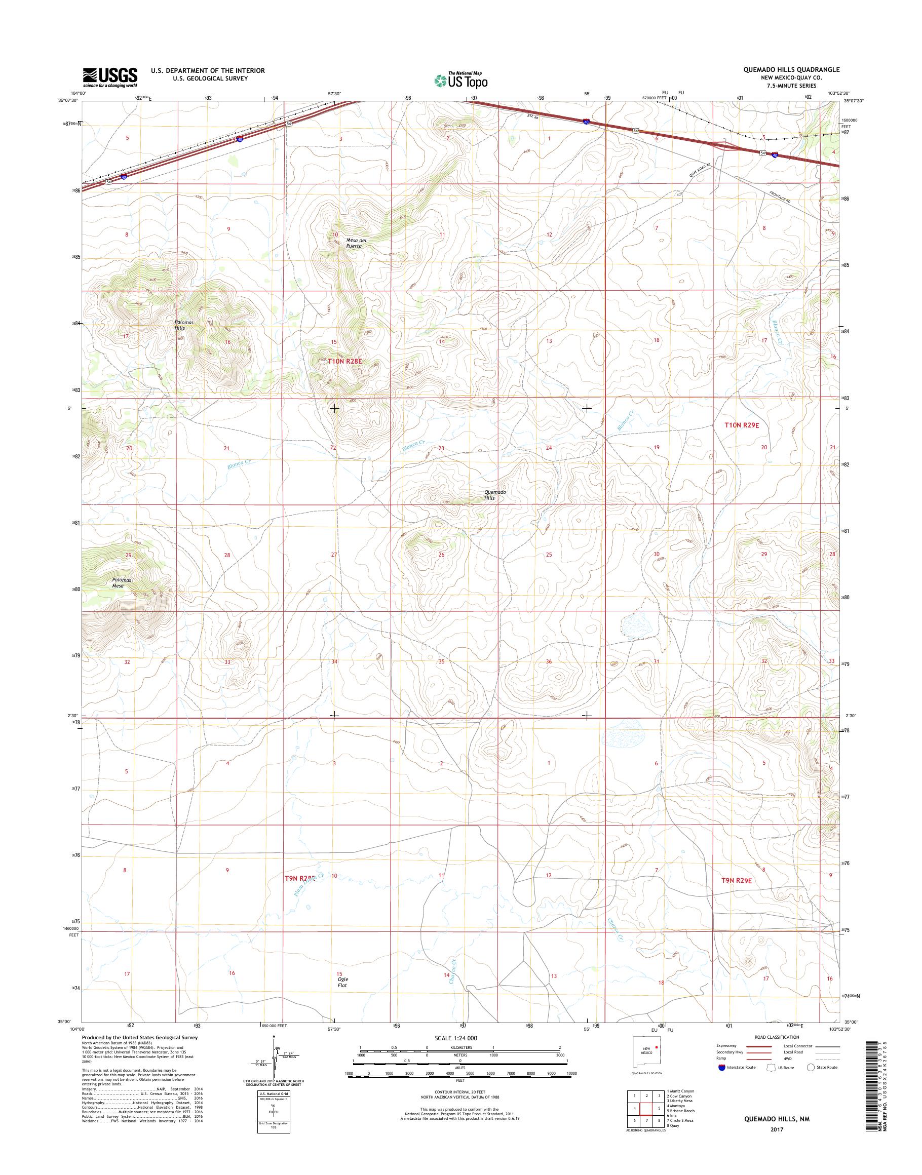 MyTopo Quemado Hills, New Mexico USGS Quad Topo Map