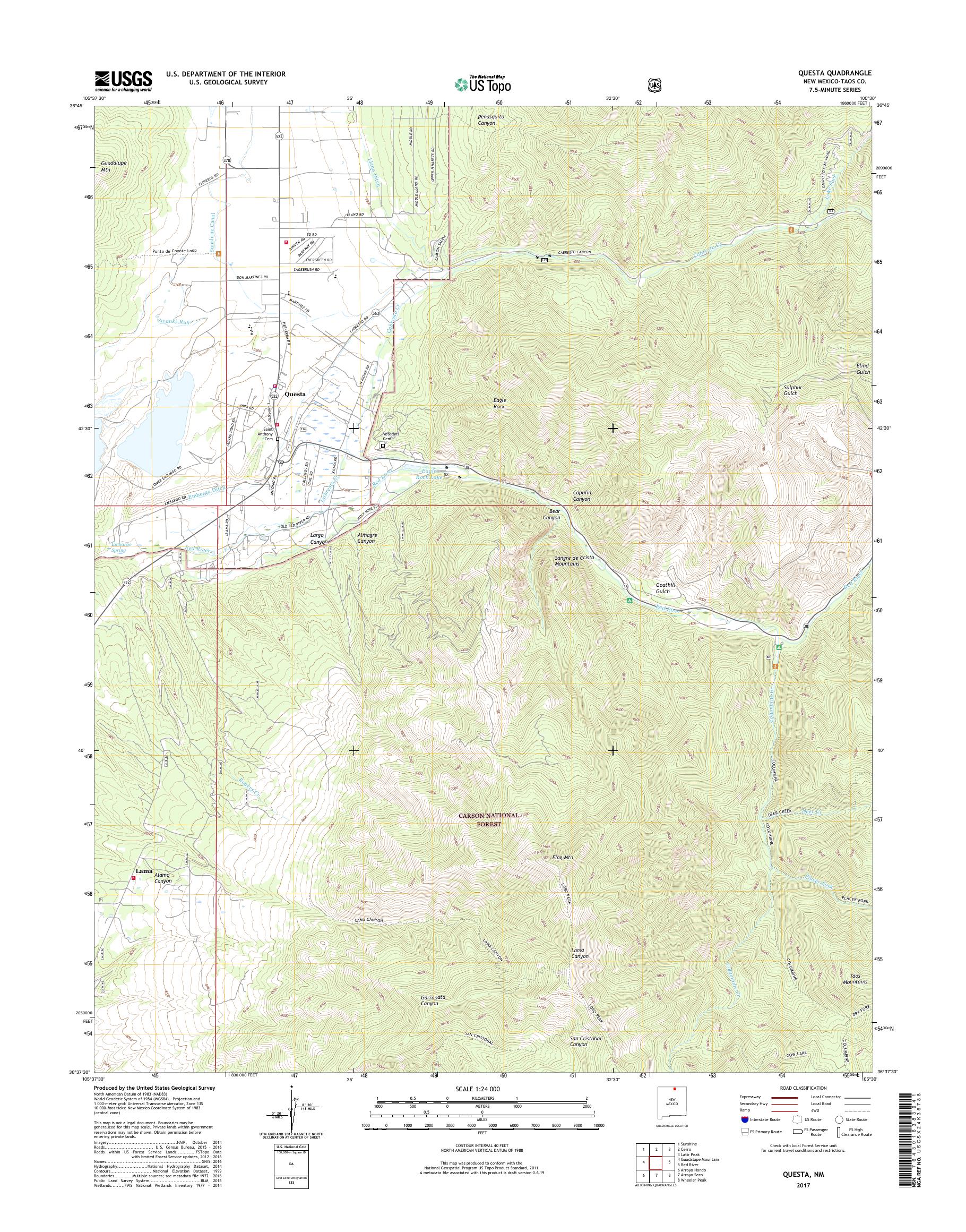 MyTopo Questa, New Mexico USGS Quad Topo Map