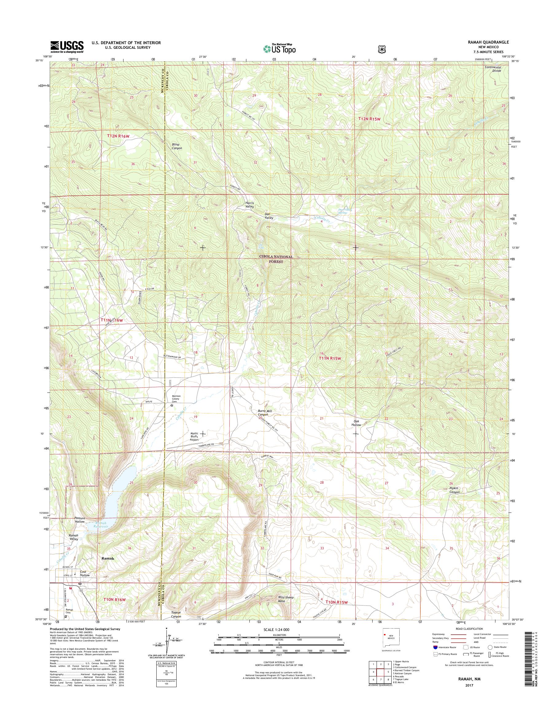 MyTopo Ramah, New Mexico USGS Quad Topo Map