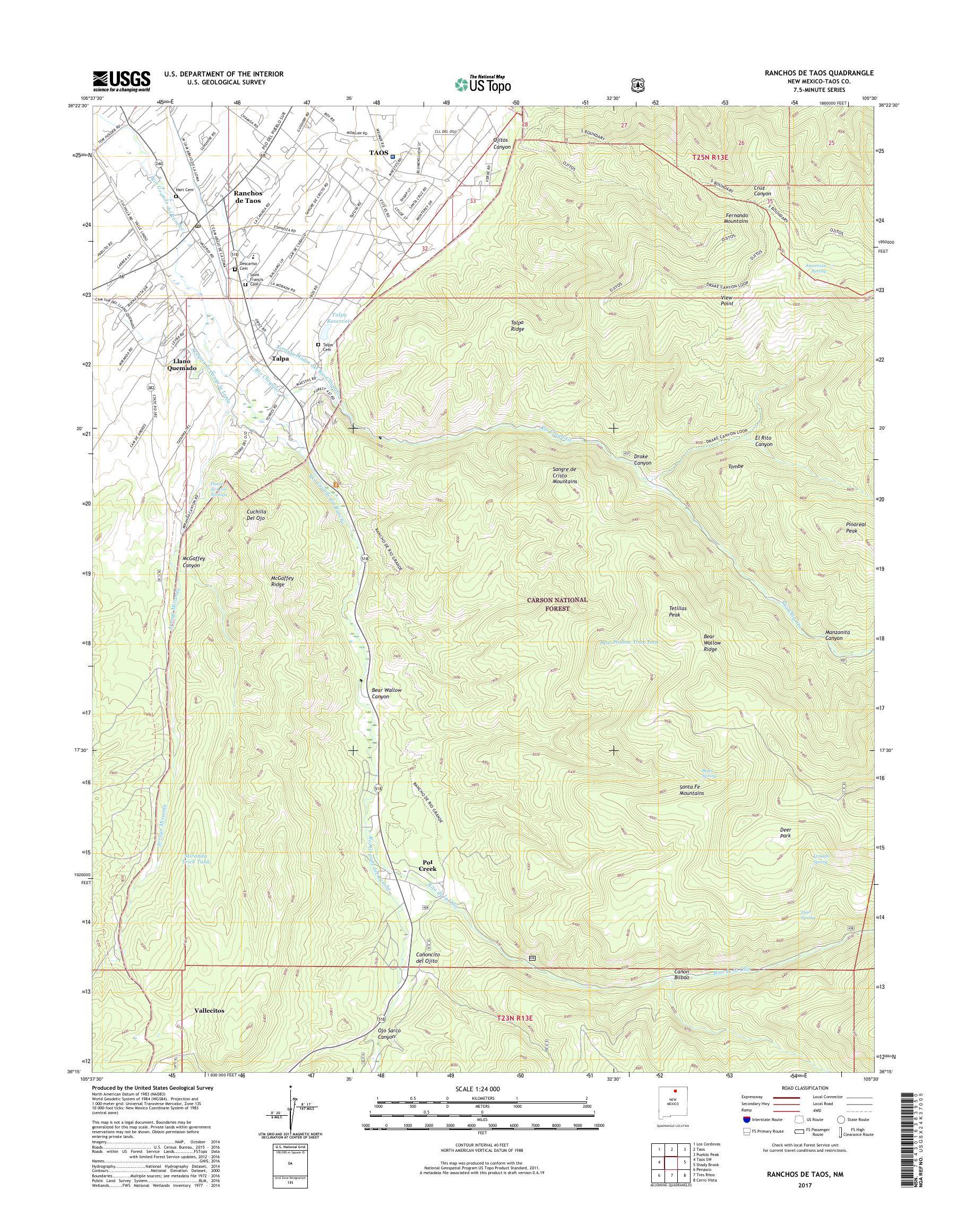 MyTopo Ranchos De Taos, New Mexico USGS Quad Topo Map