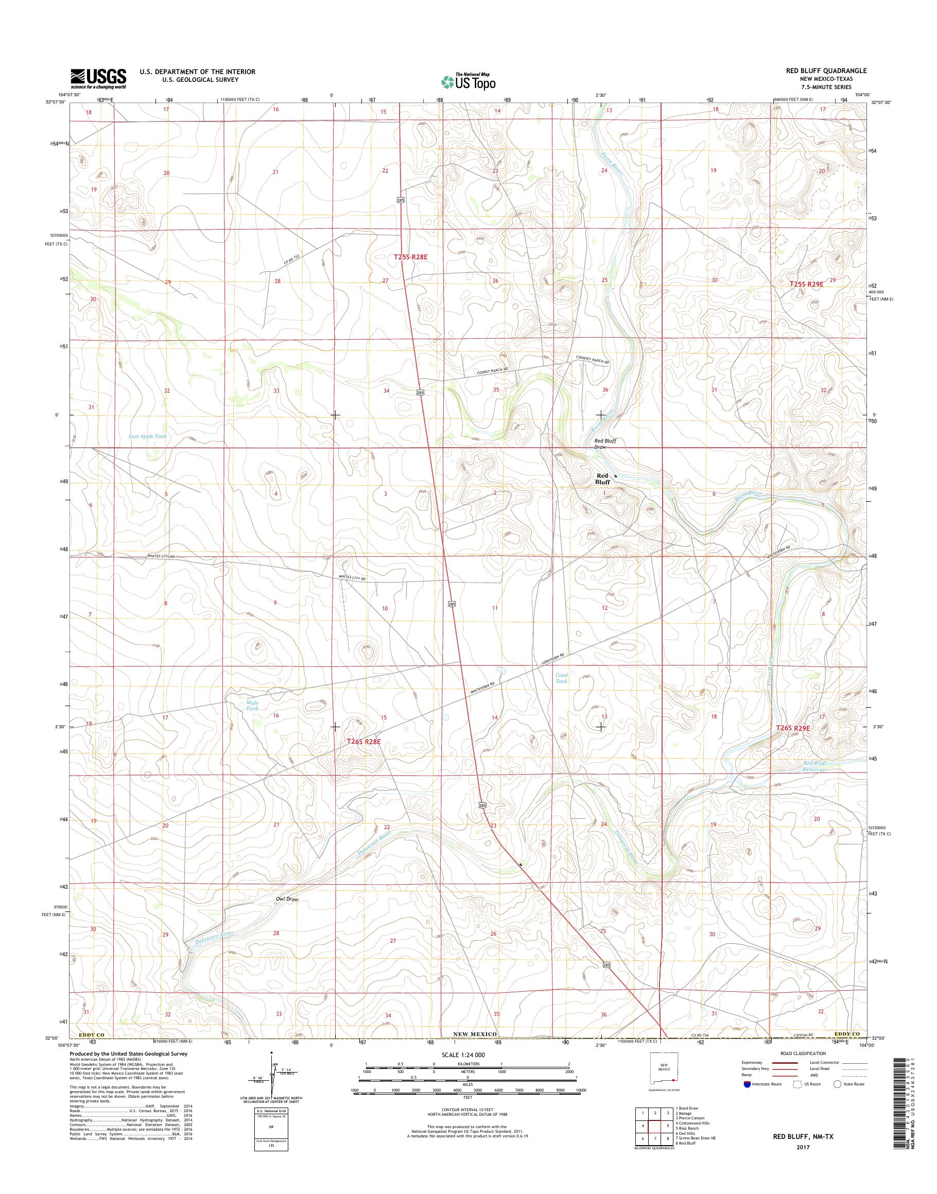 MyTopo Red Bluff, New Mexico USGS Quad Topo Map