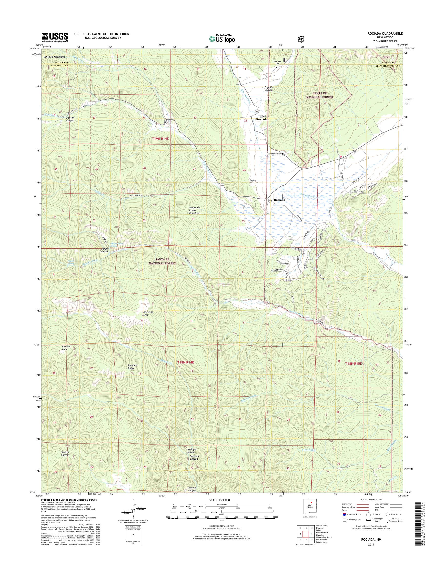 MyTopo Rociada, New Mexico USGS Quad Topo Map