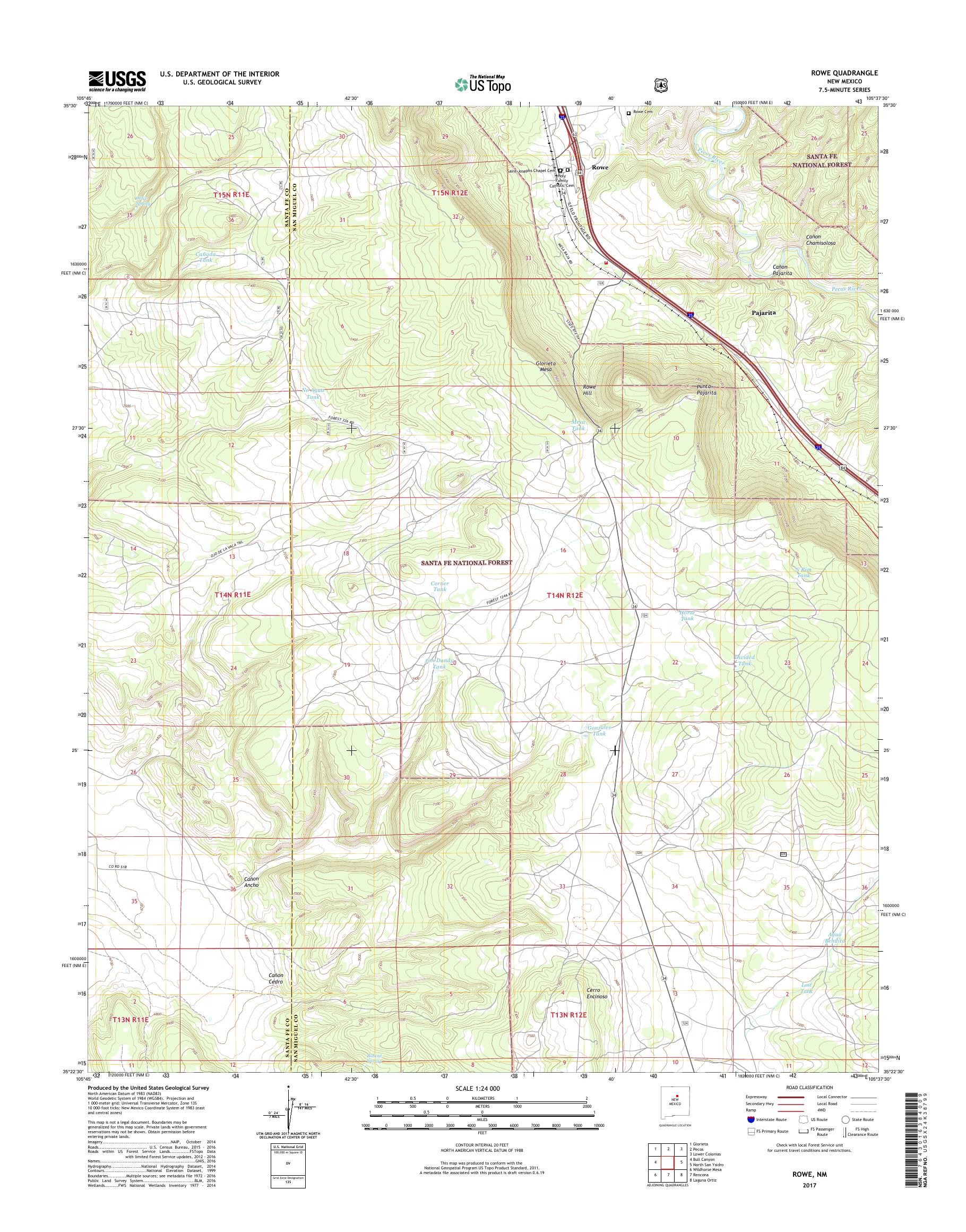 MyTopo Rowe, New Mexico USGS Quad Topo Map