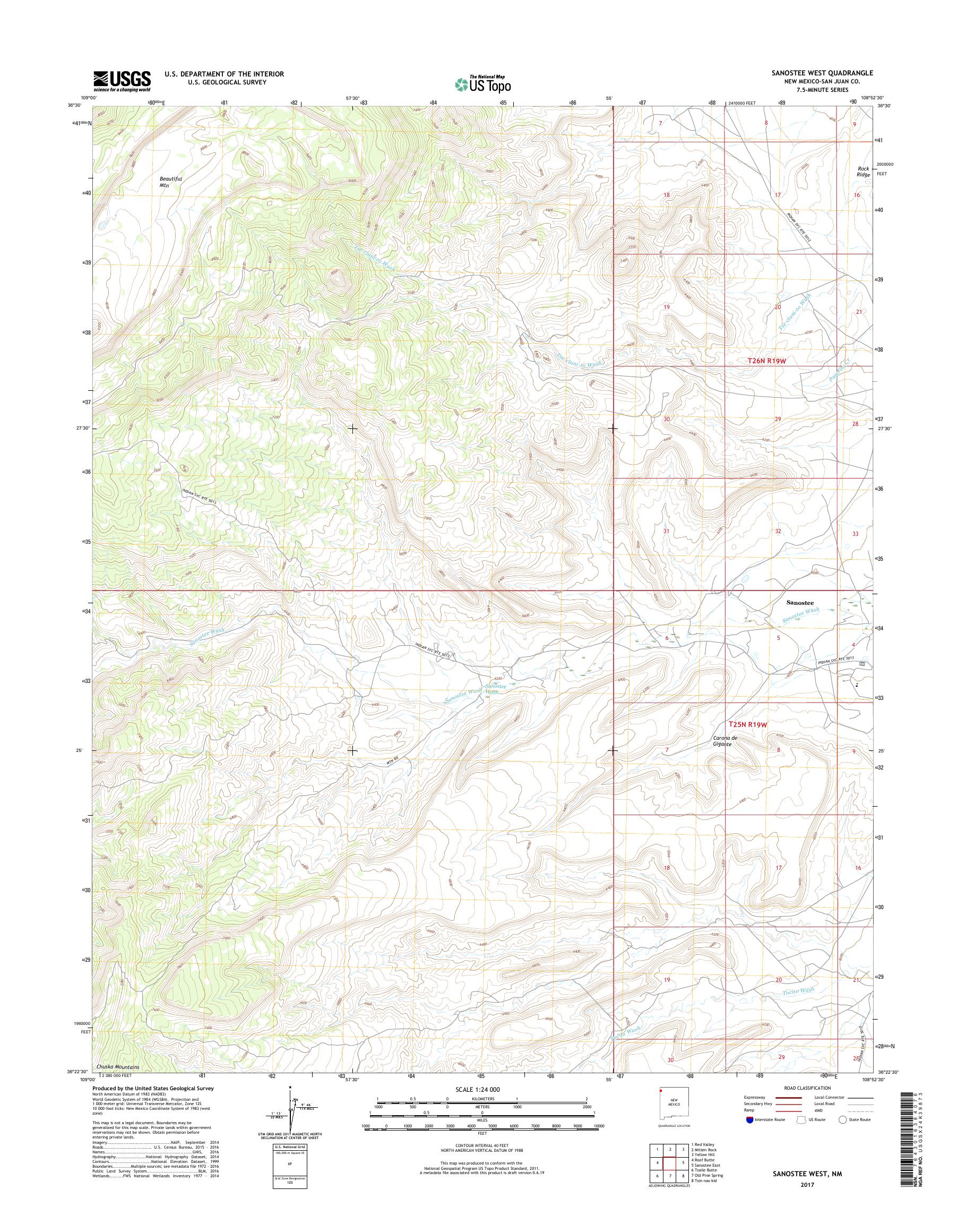MyTopo Sanostee West, New Mexico USGS Quad Topo Map