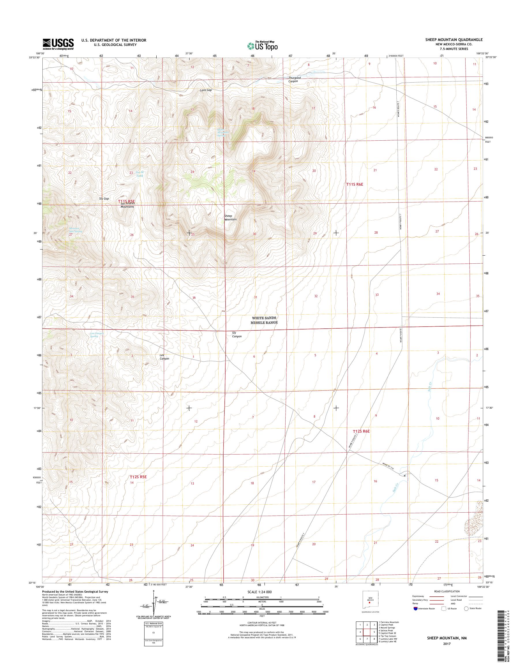 MyTopo Sheep Mountain, New Mexico USGS Quad Topo Map