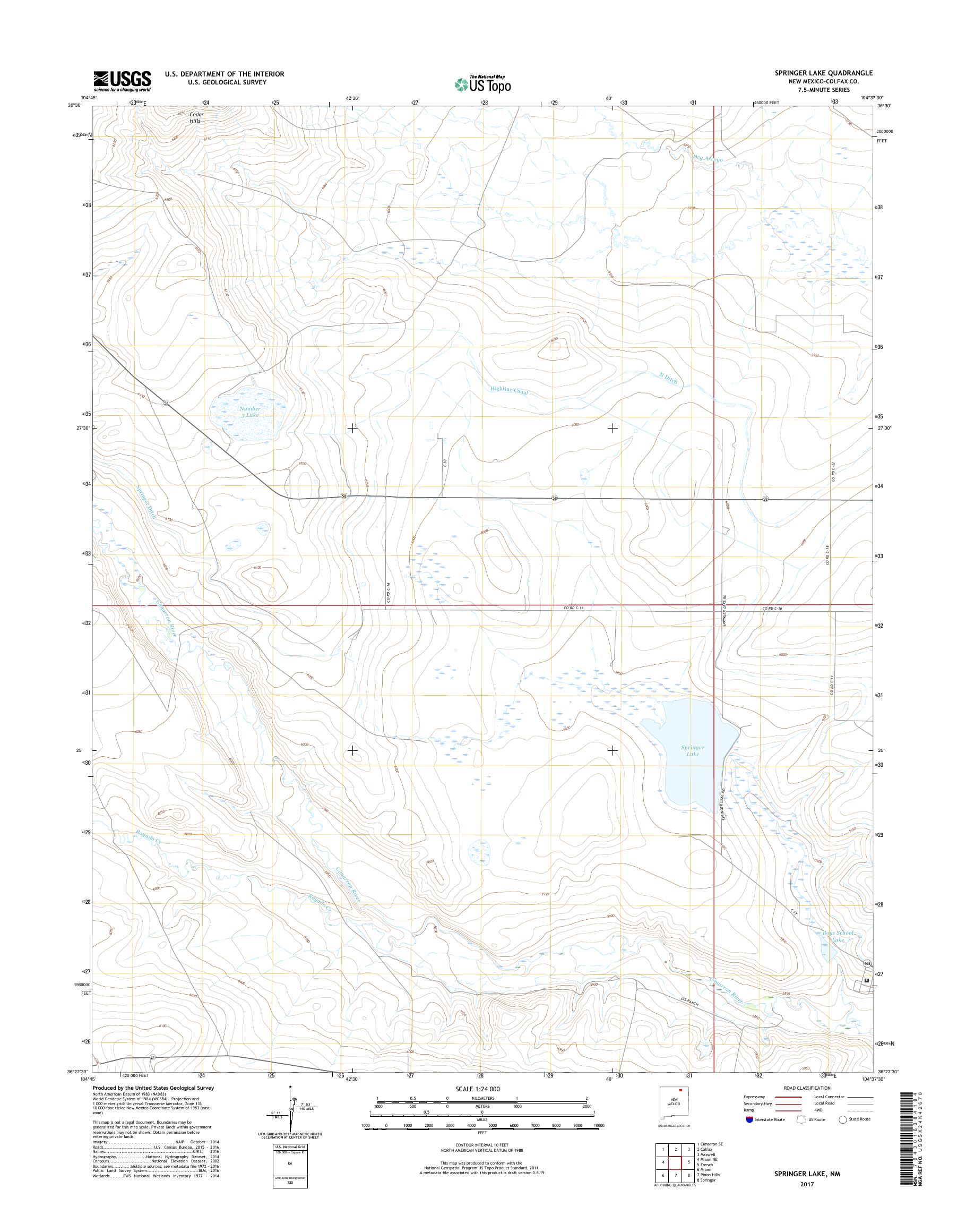 MyTopo Springer Lake, New Mexico USGS Quad Topo Map