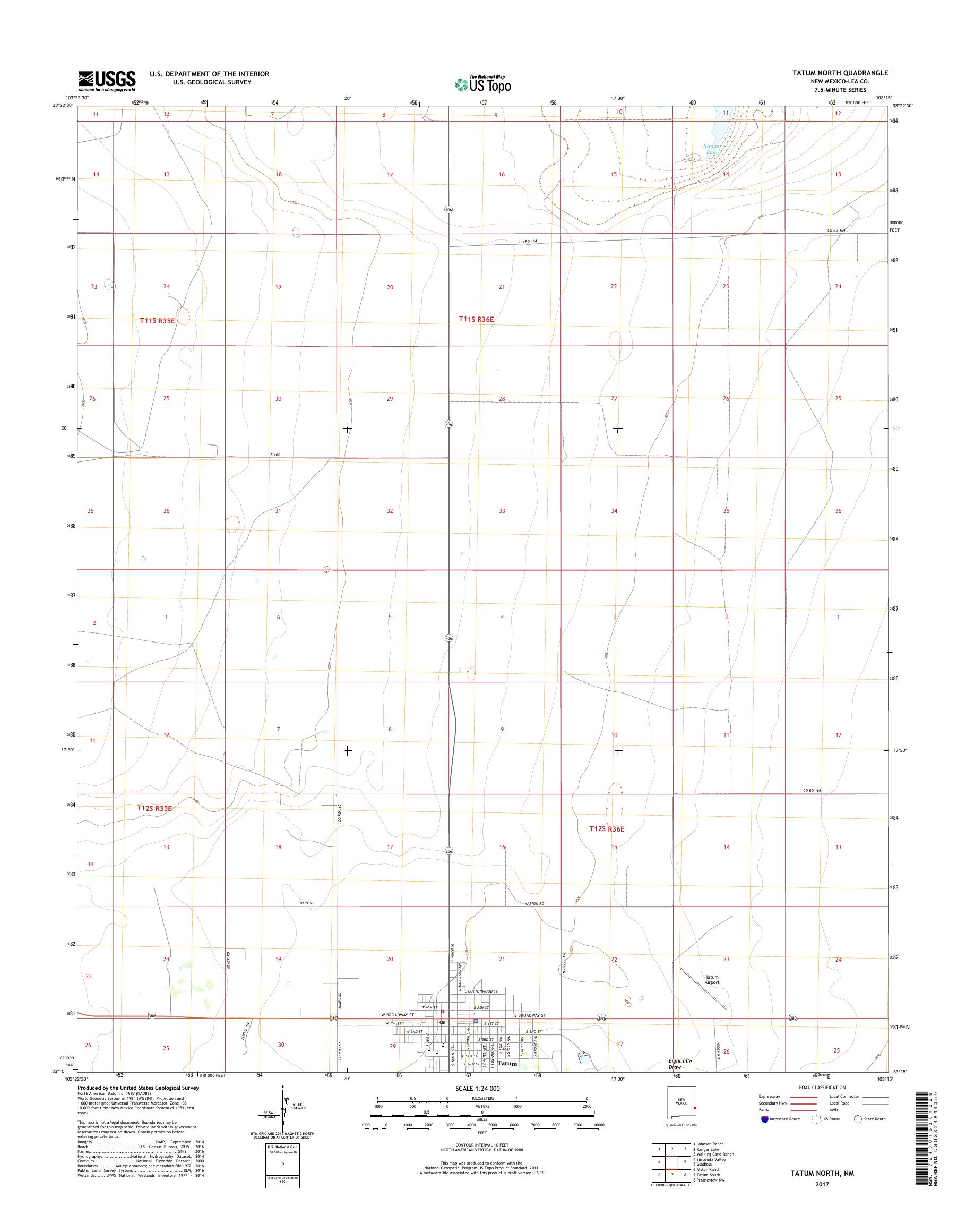 MyTopo Tatum North, New Mexico USGS Quad Topo Map