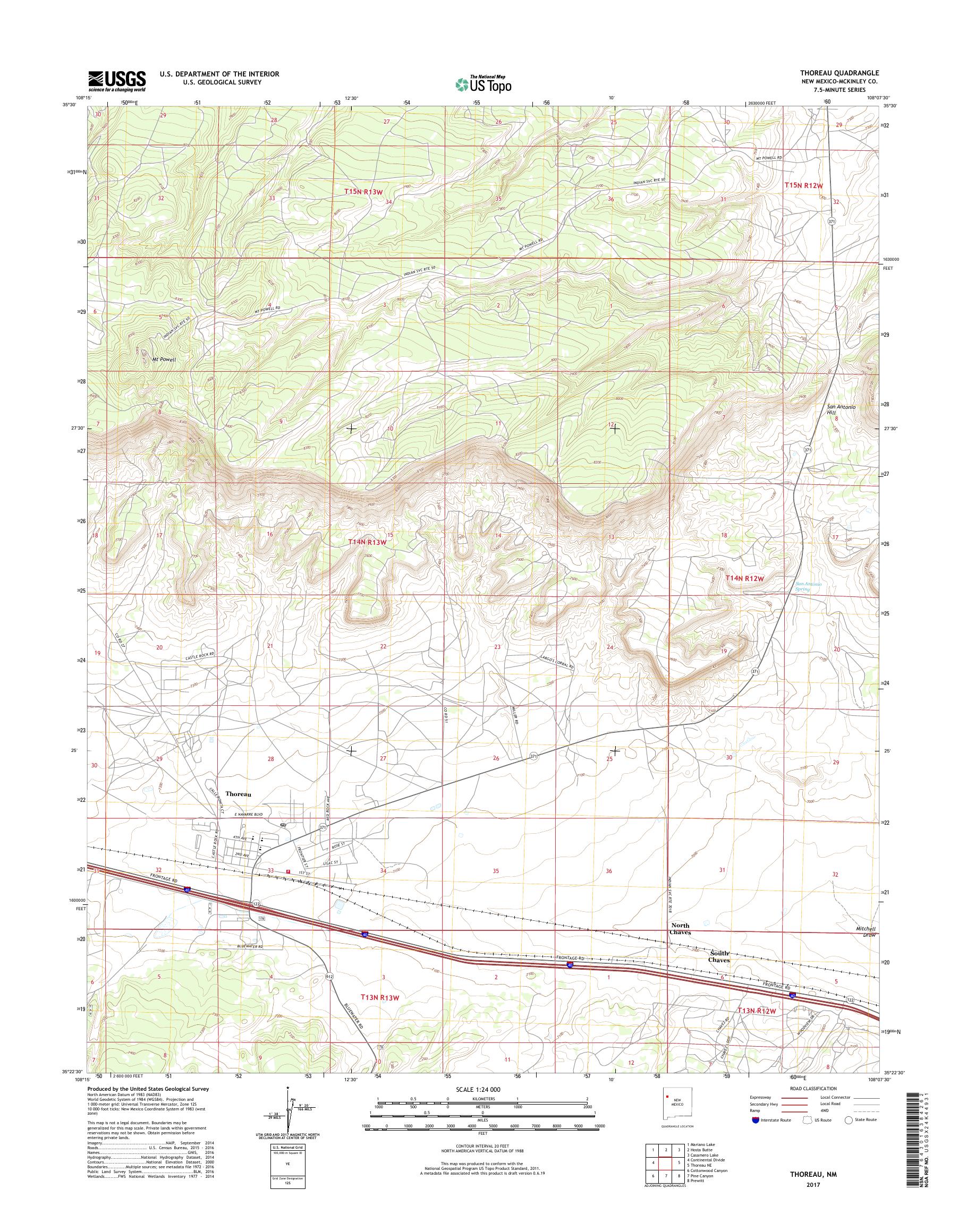 MyTopo Thoreau, New Mexico USGS Quad Topo Map
