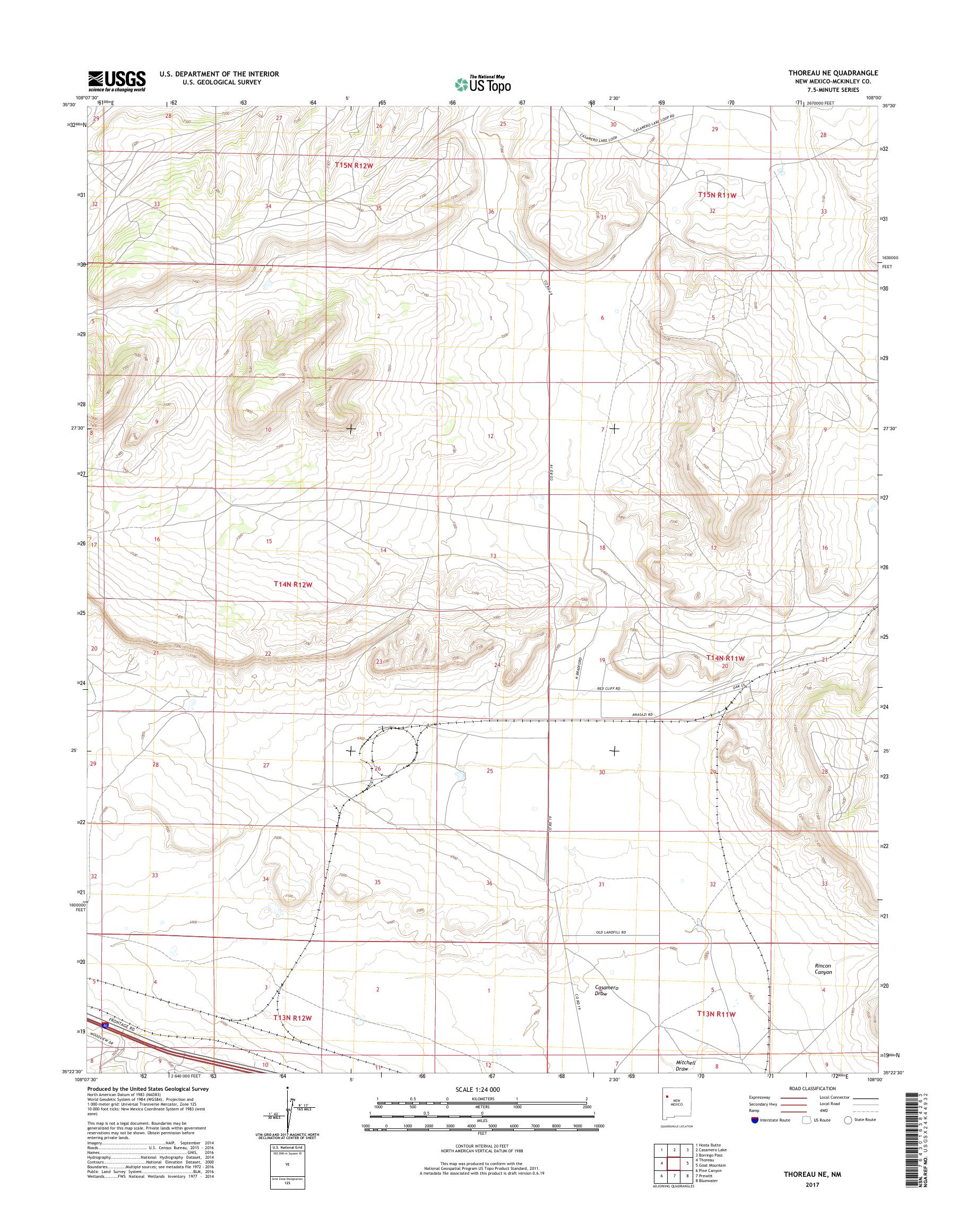 MyTopo Thoreau NE, New Mexico USGS Quad Topo Map