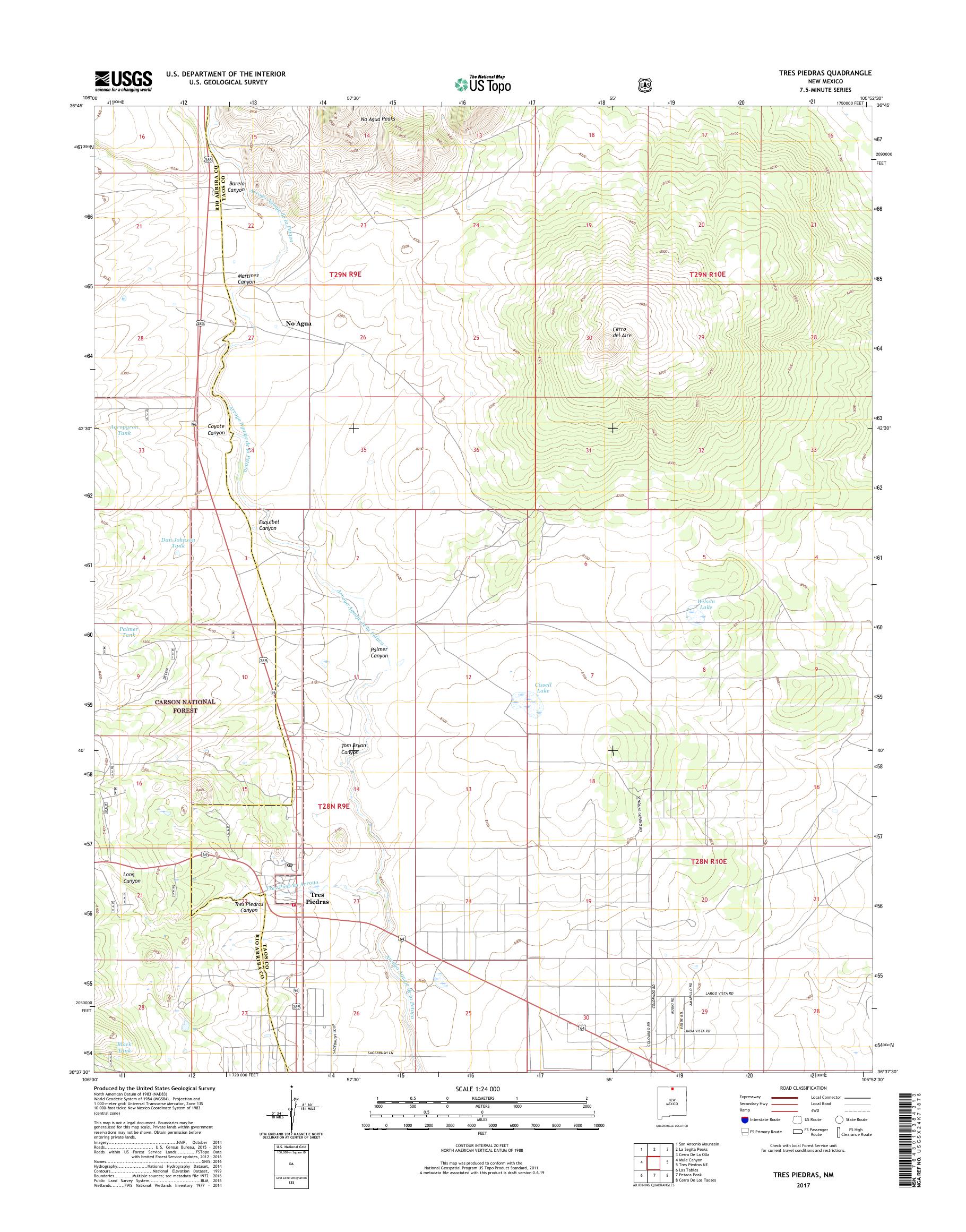 MyTopo Tres Piedras, New Mexico USGS Quad Topo Map