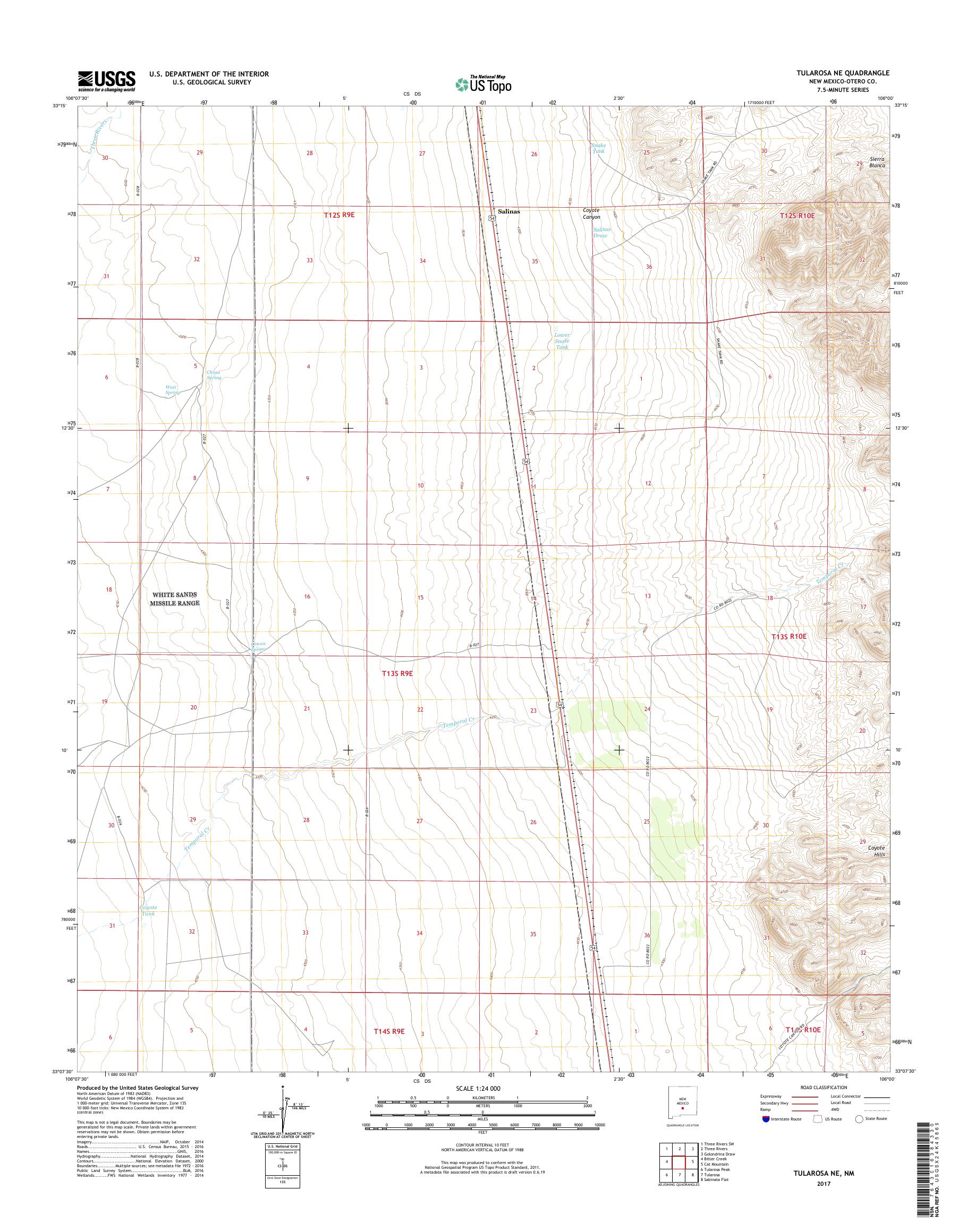 MyTopo Tularosa NE, New Mexico USGS Quad Topo Map