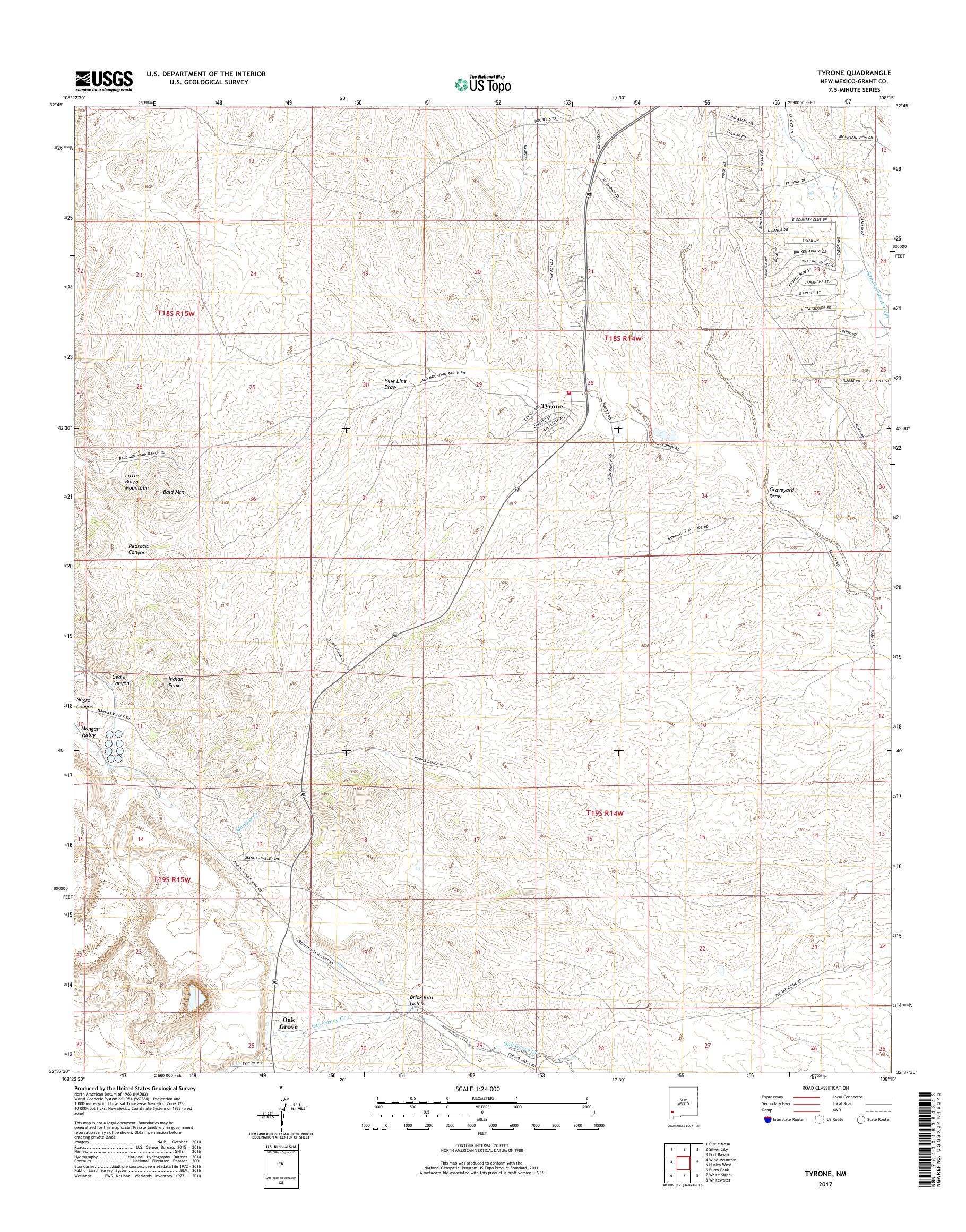 MyTopo Tyrone, New Mexico USGS Quad Topo Map