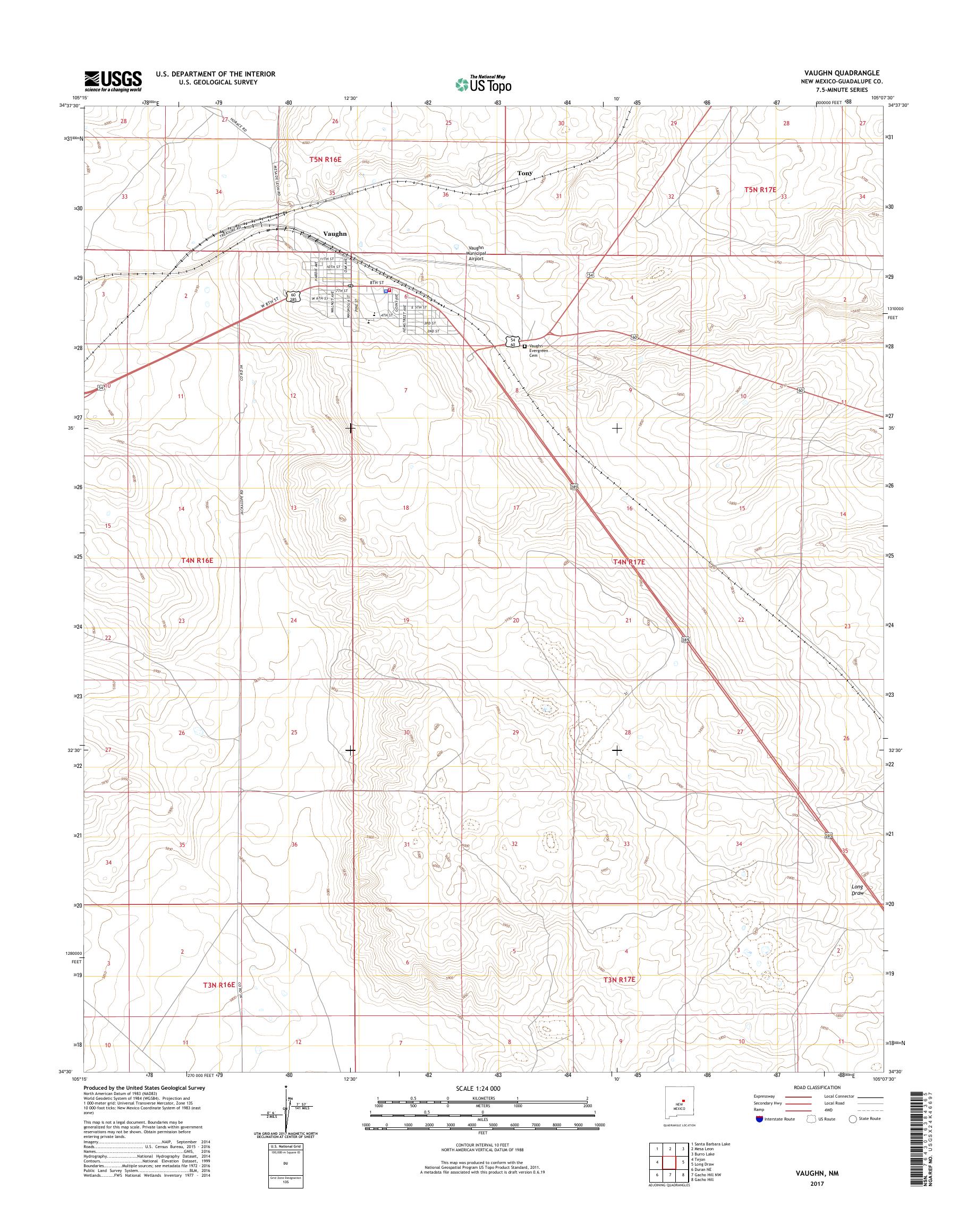 MyTopo Vaughn, New Mexico USGS Quad Topo Map