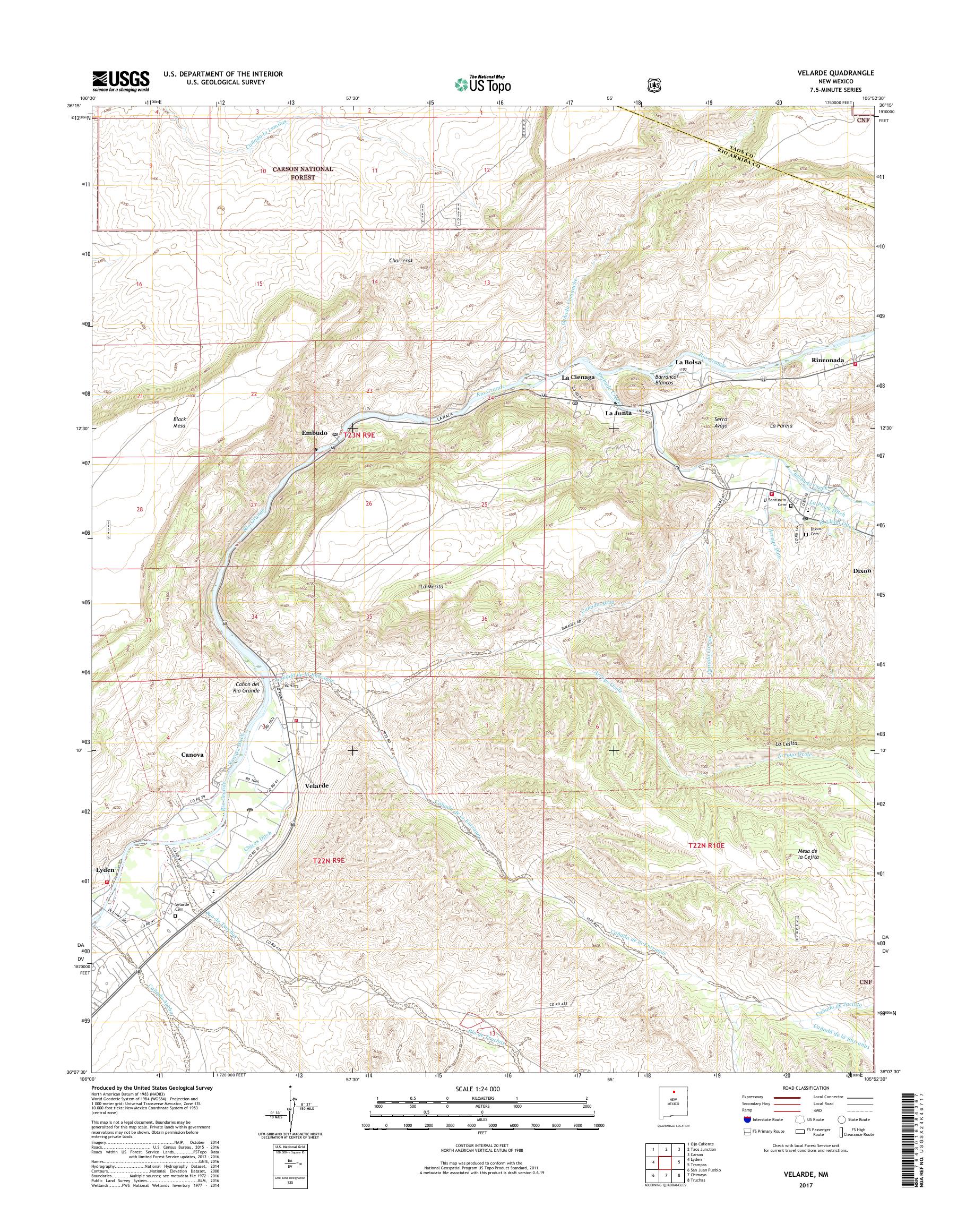 MyTopo Velarde, New Mexico USGS Quad Topo Map