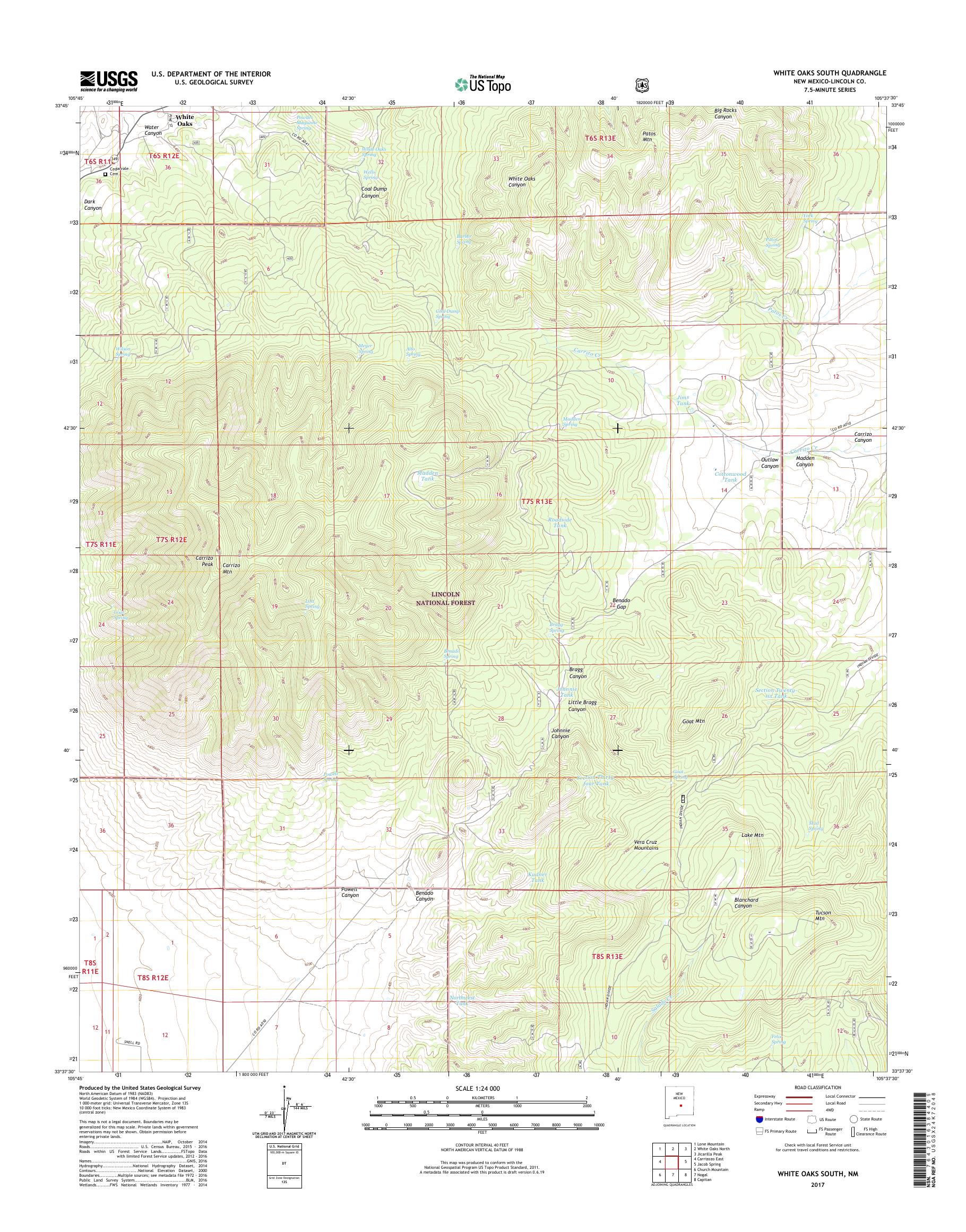 MyTopo White Oaks South, New Mexico USGS Quad Topo Map