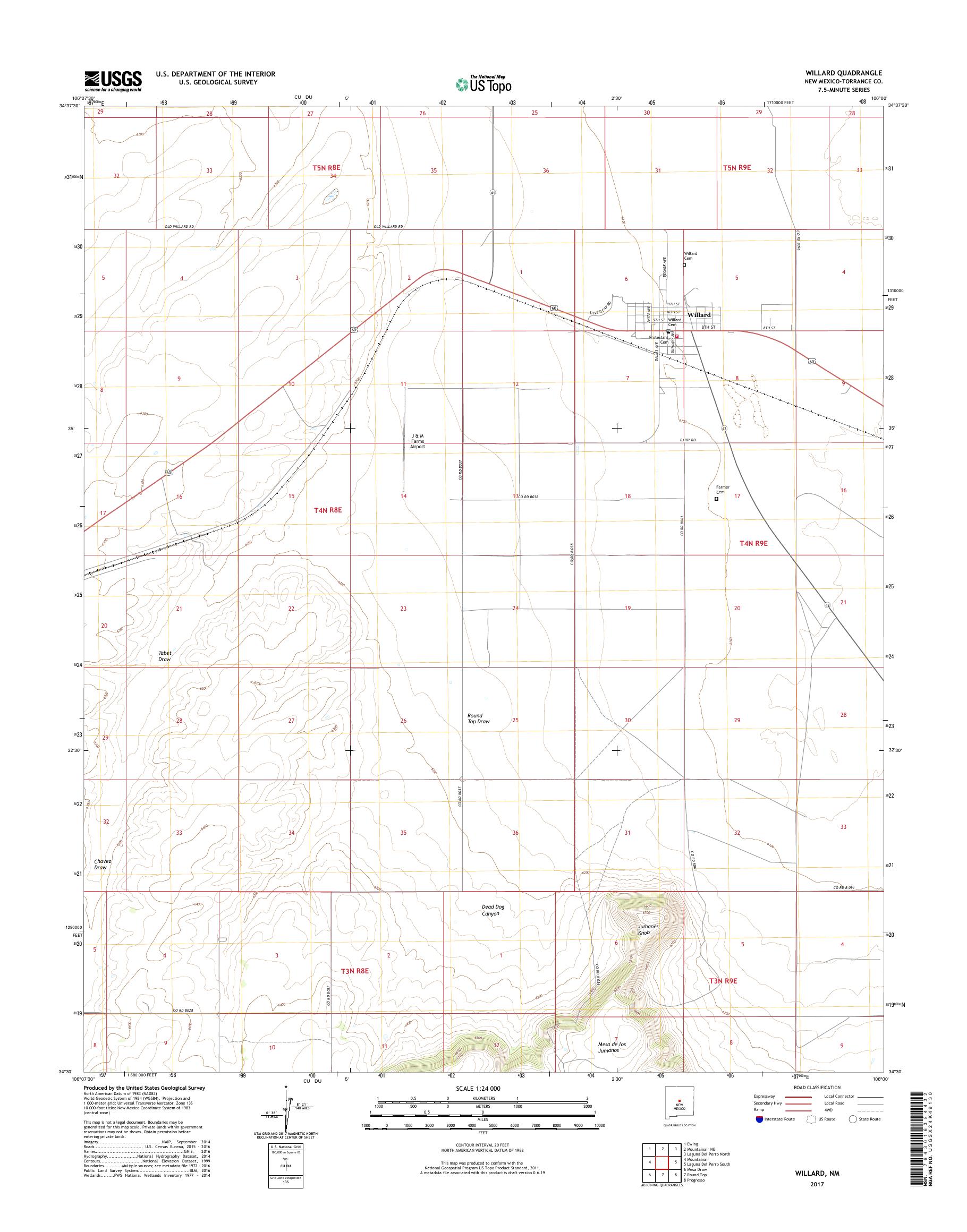 MyTopo Willard, New Mexico USGS Quad Topo Map