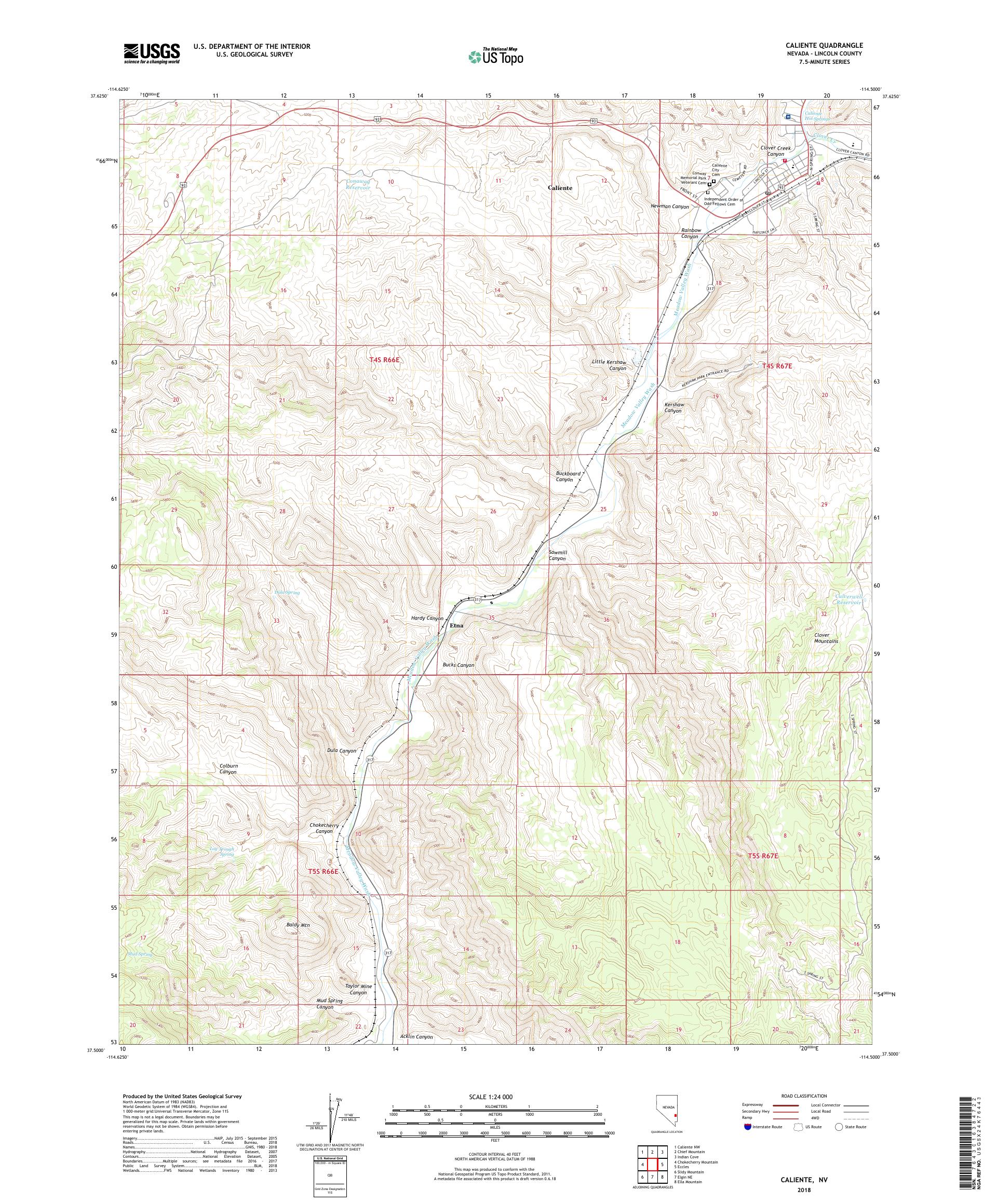 MyTopo Caliente, Nevada USGS Quad Topo Map