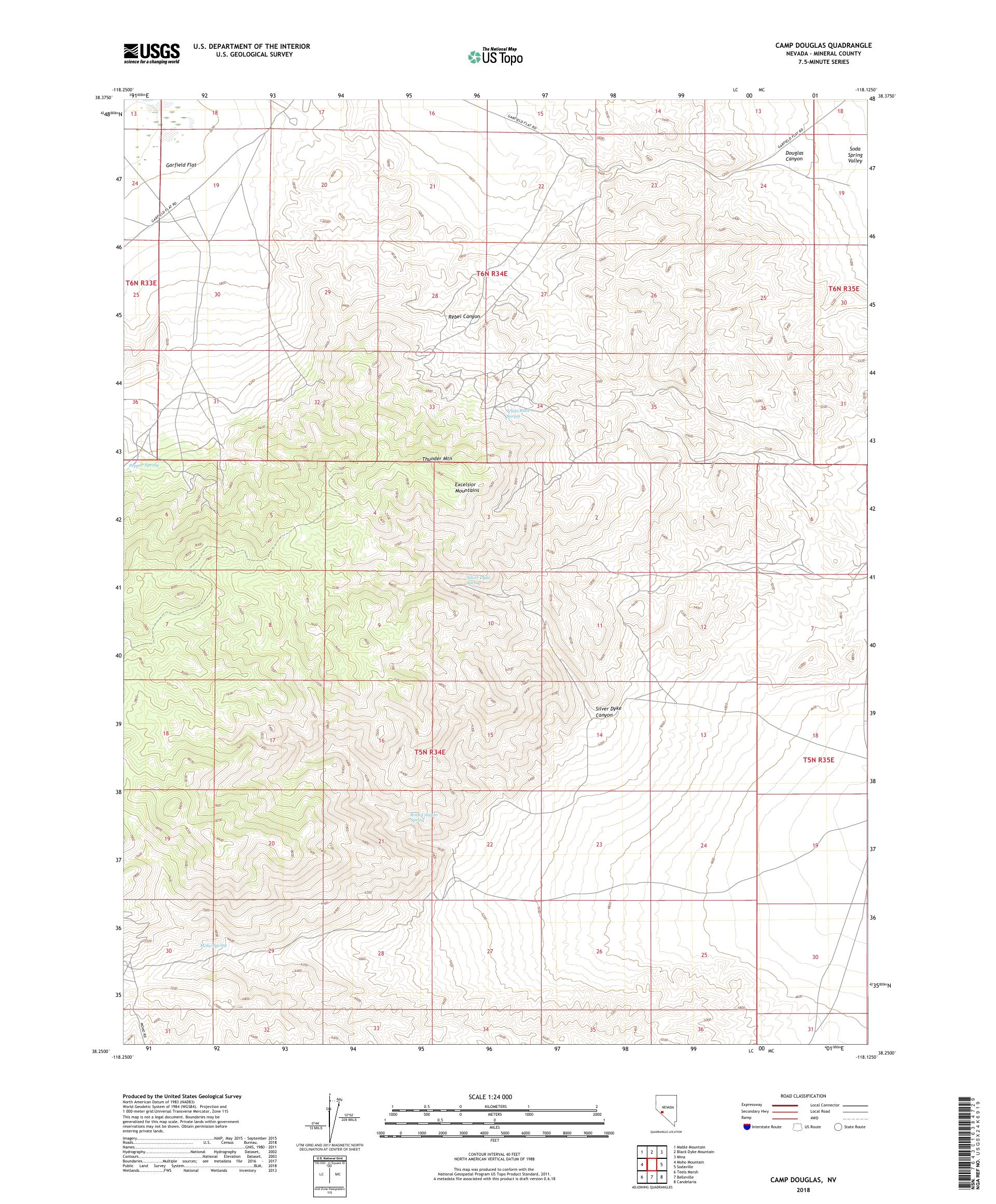 MyTopo Camp Douglas, Nevada USGS Quad Topo Map
