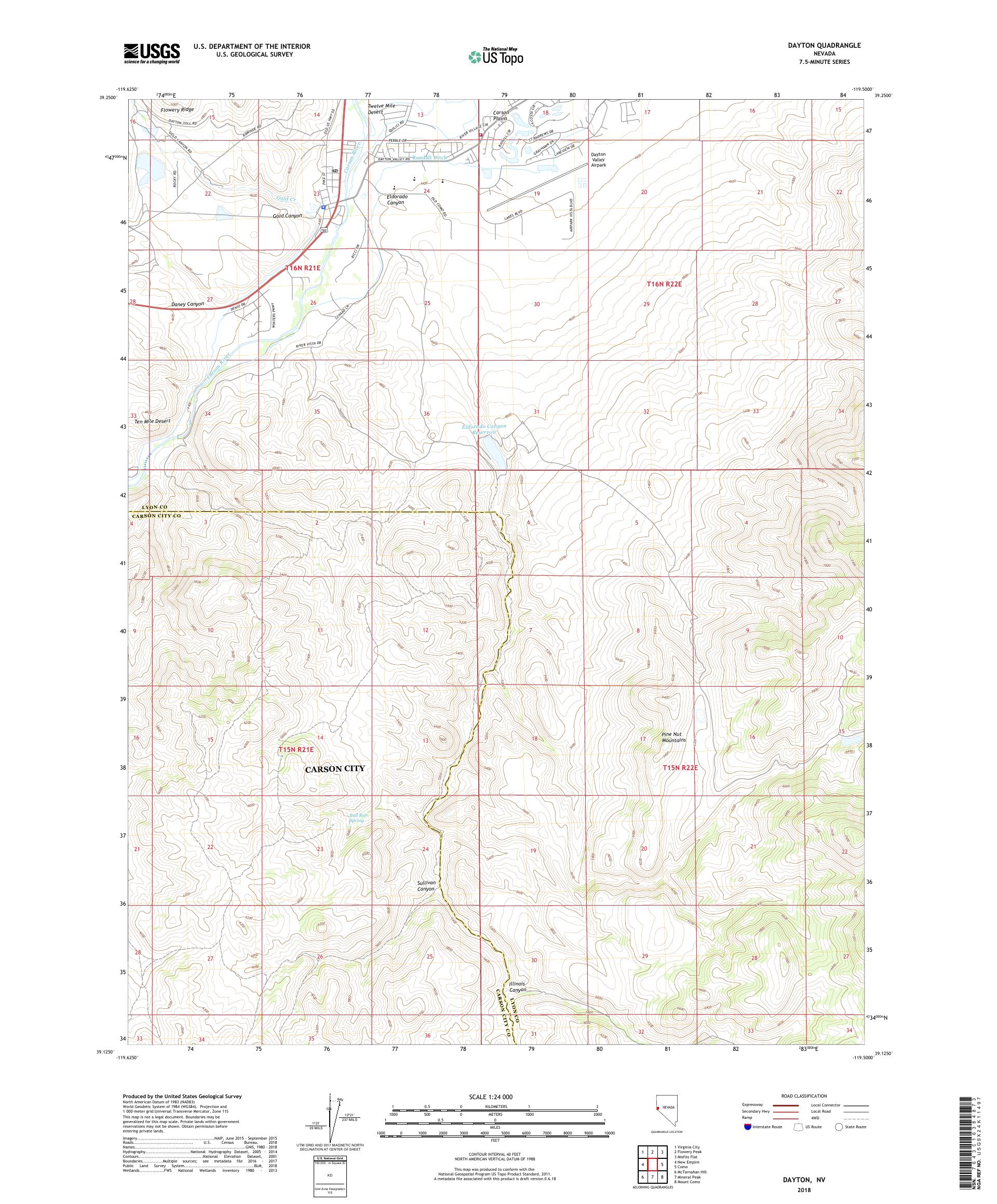 MyTopo Dayton, Nevada USGS Quad Topo Map
