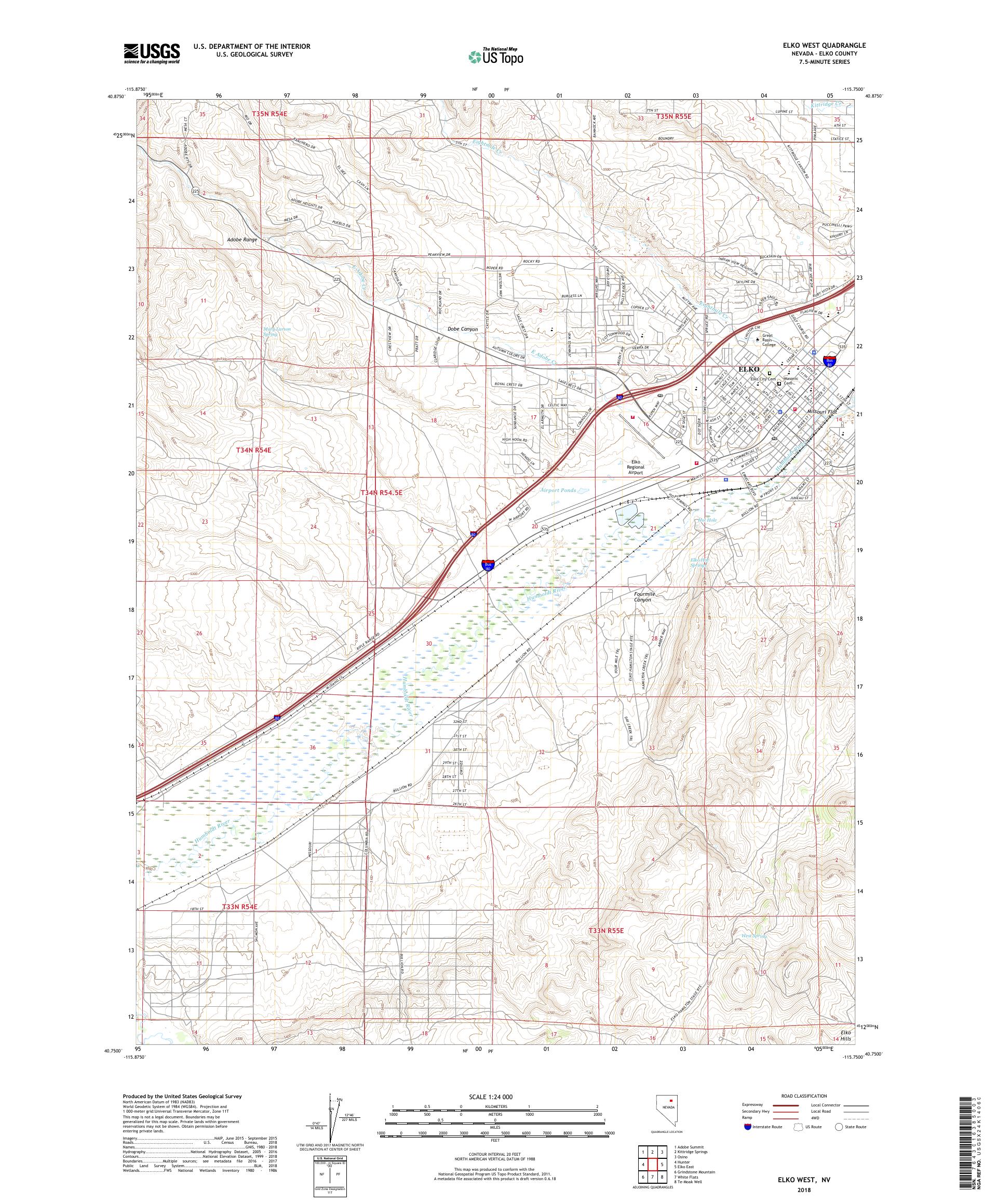 MyTopo Elko West, Nevada USGS Quad Topo Map