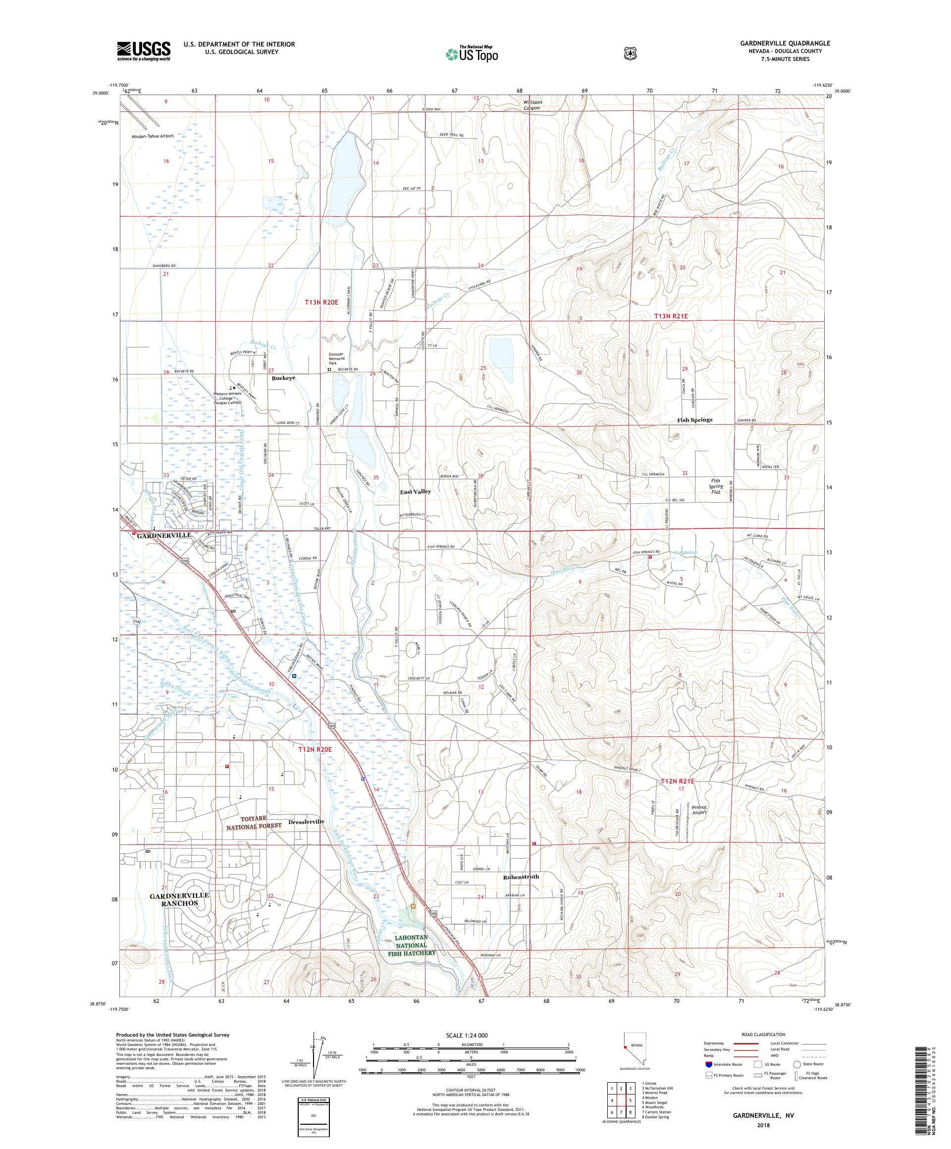 MyTopo Gardnerville, Nevada USGS Quad Topo Map