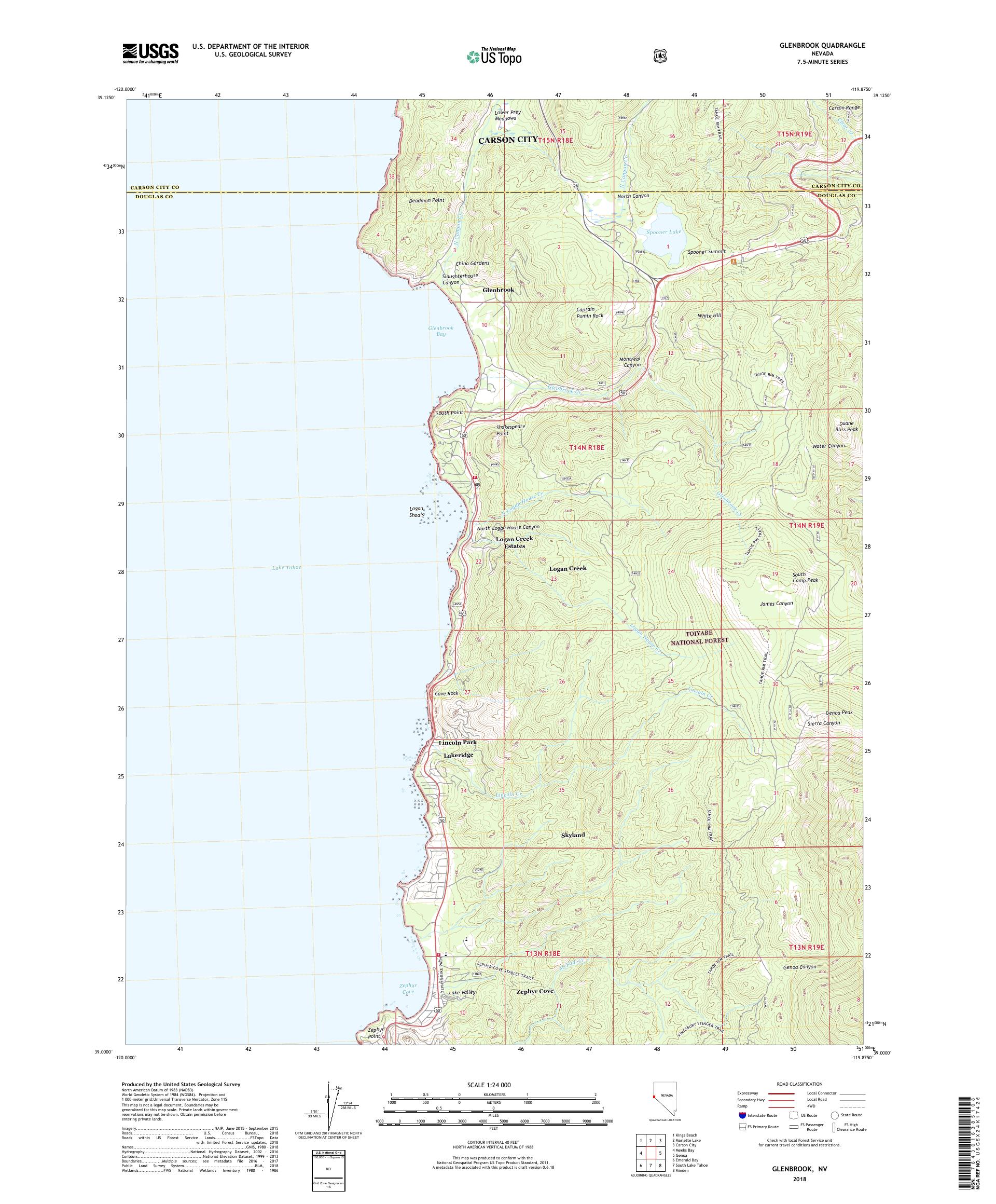 MyTopo Glenbrook, Nevada USGS Quad Topo Map