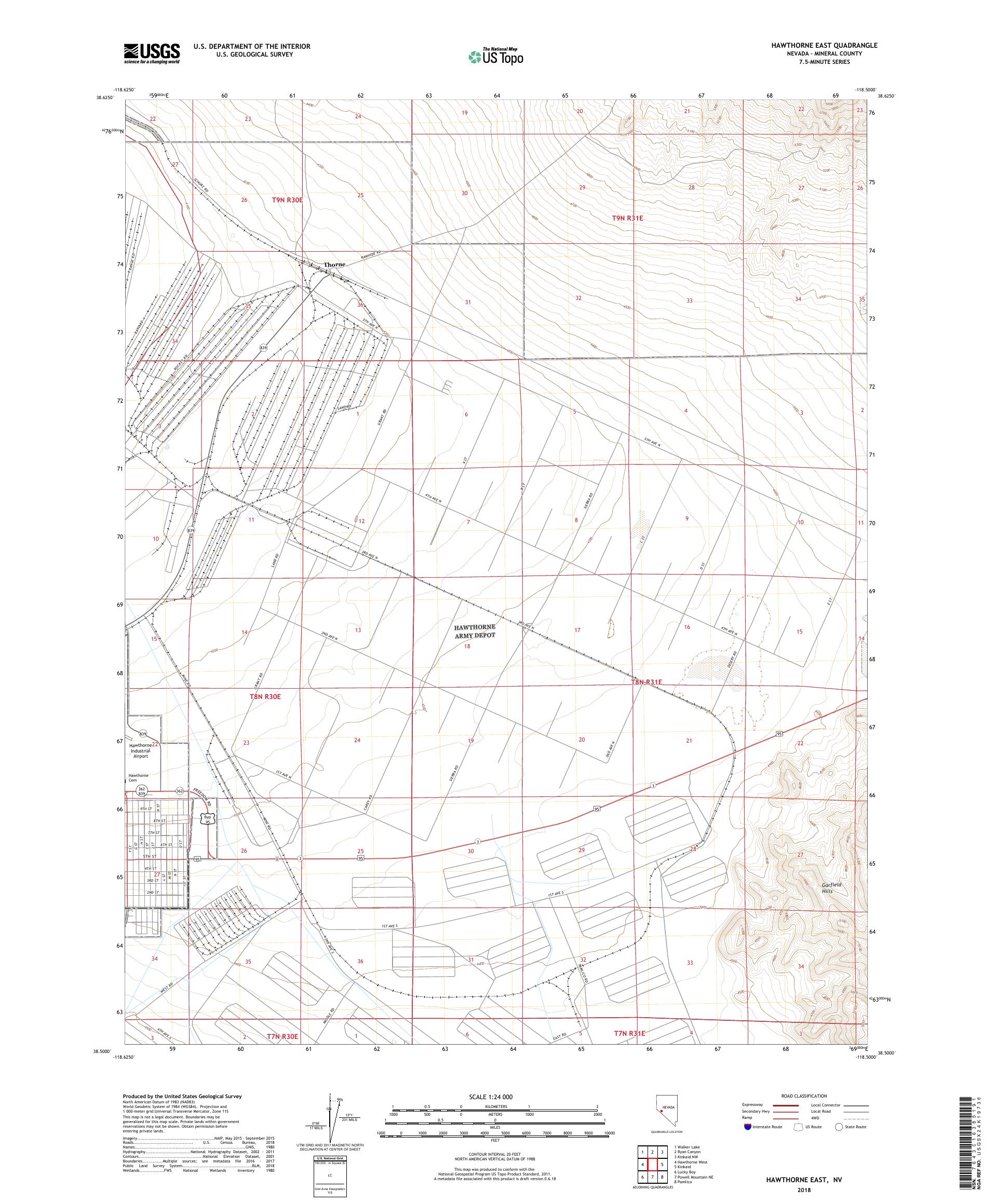 MyTopo Hawthorne East, Nevada USGS Quad Topo Map