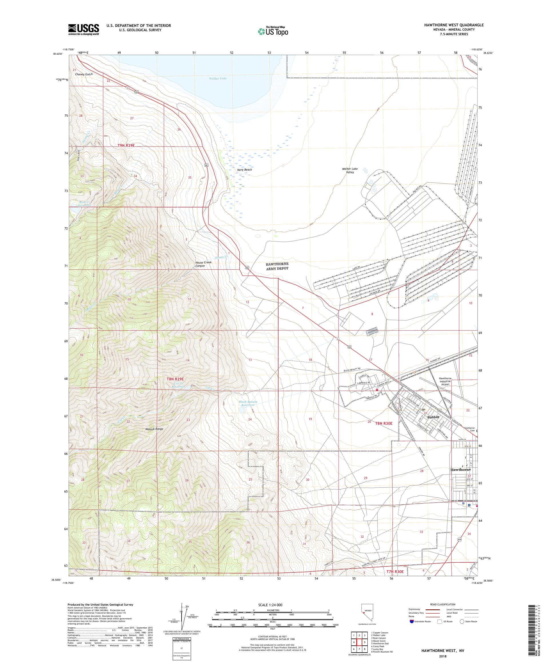 MyTopo Hawthorne West, Nevada USGS Quad Topo Map