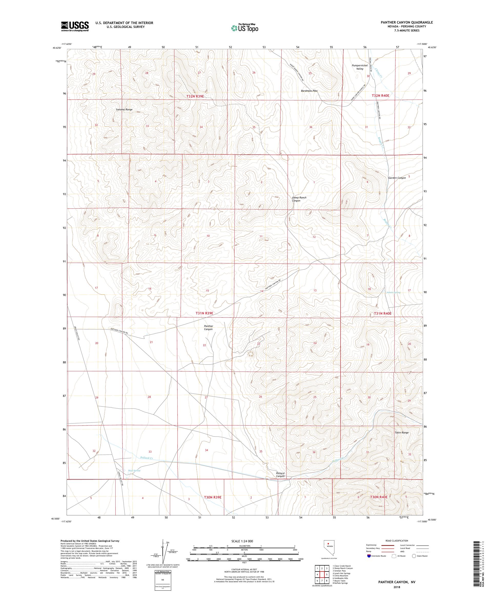 MyTopo Panther Canyon, Nevada USGS Quad Topo Map