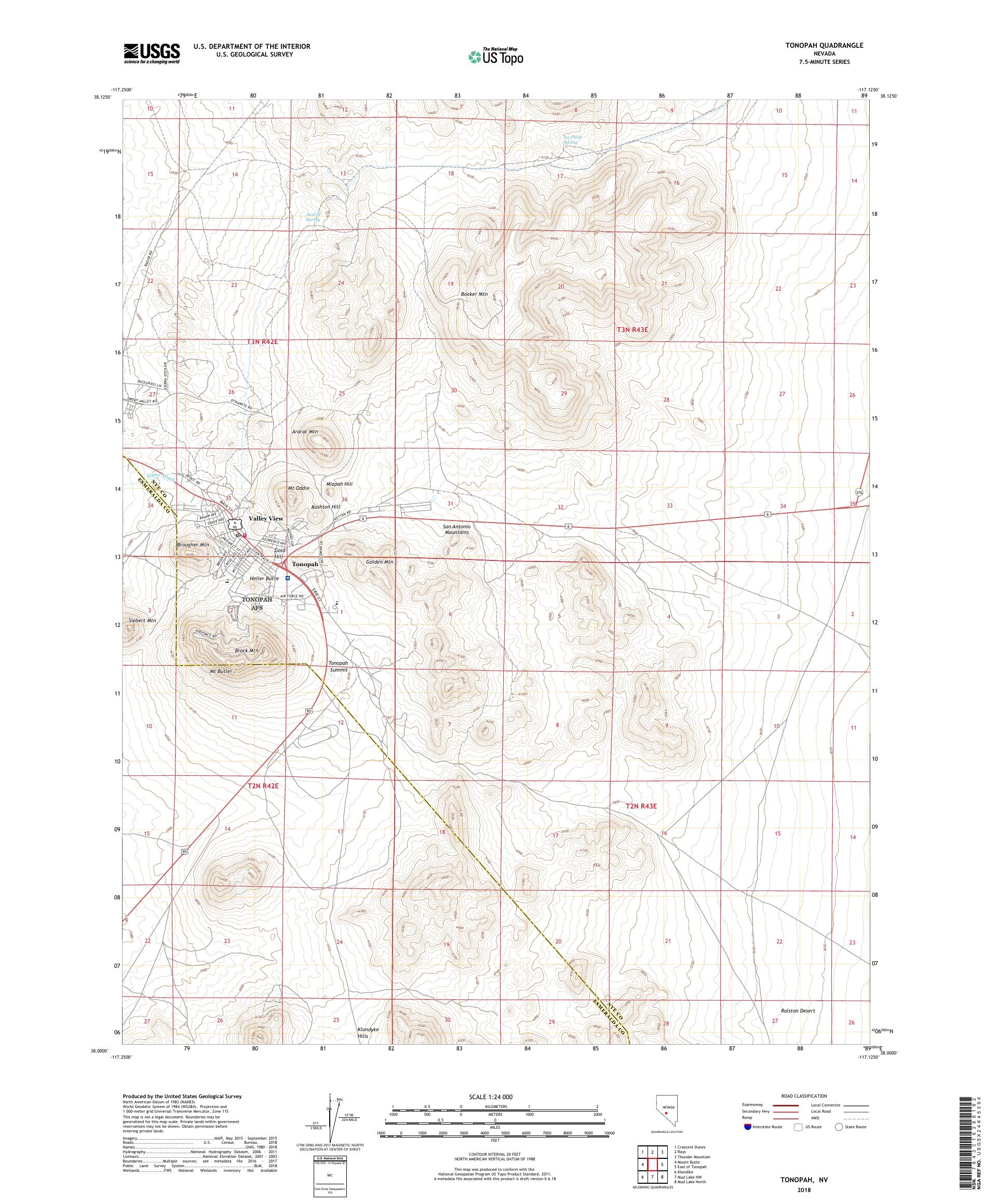MyTopo Tonopah, Nevada USGS Quad Topo Map