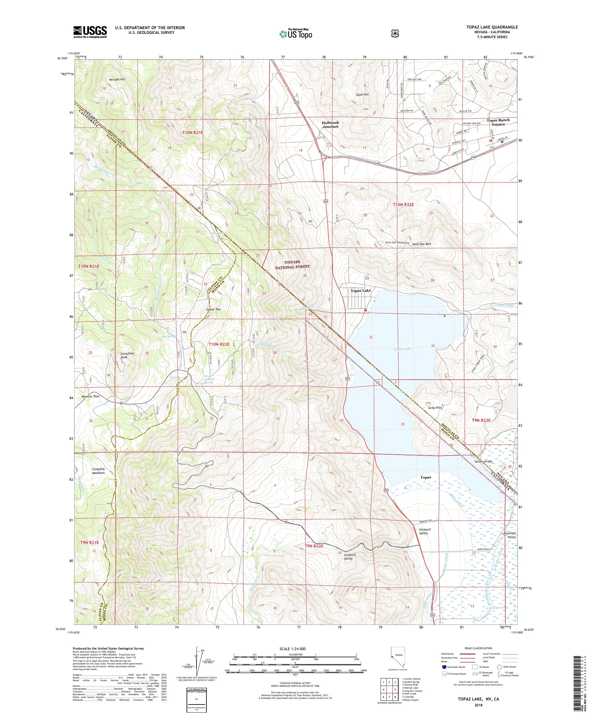 MyTopo Topaz Lake, Nevada USGS Quad Topo Map