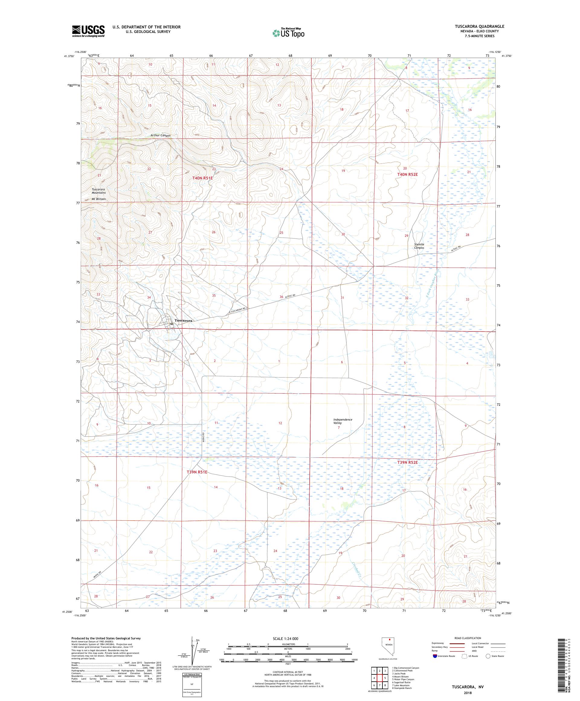 MyTopo Tuscarora, Nevada USGS Quad Topo Map