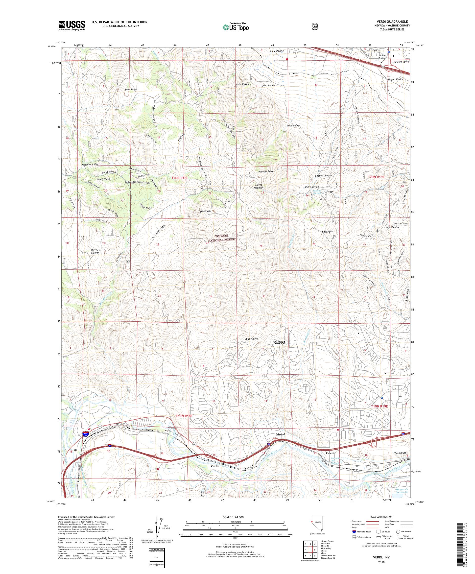 MyTopo Verdi, Nevada USGS Quad Topo Map