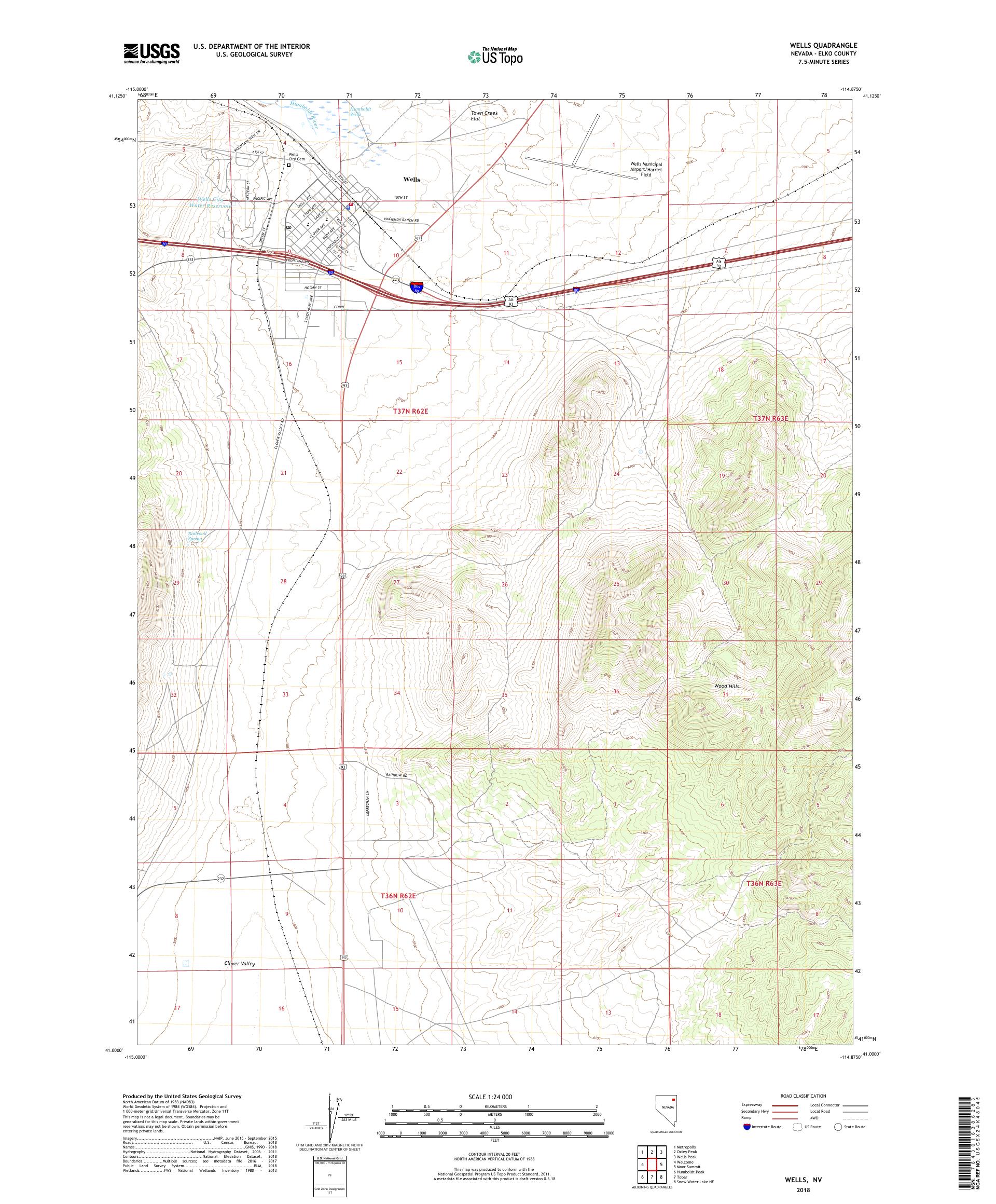 MyTopo Wells, Nevada USGS Quad Topo Map