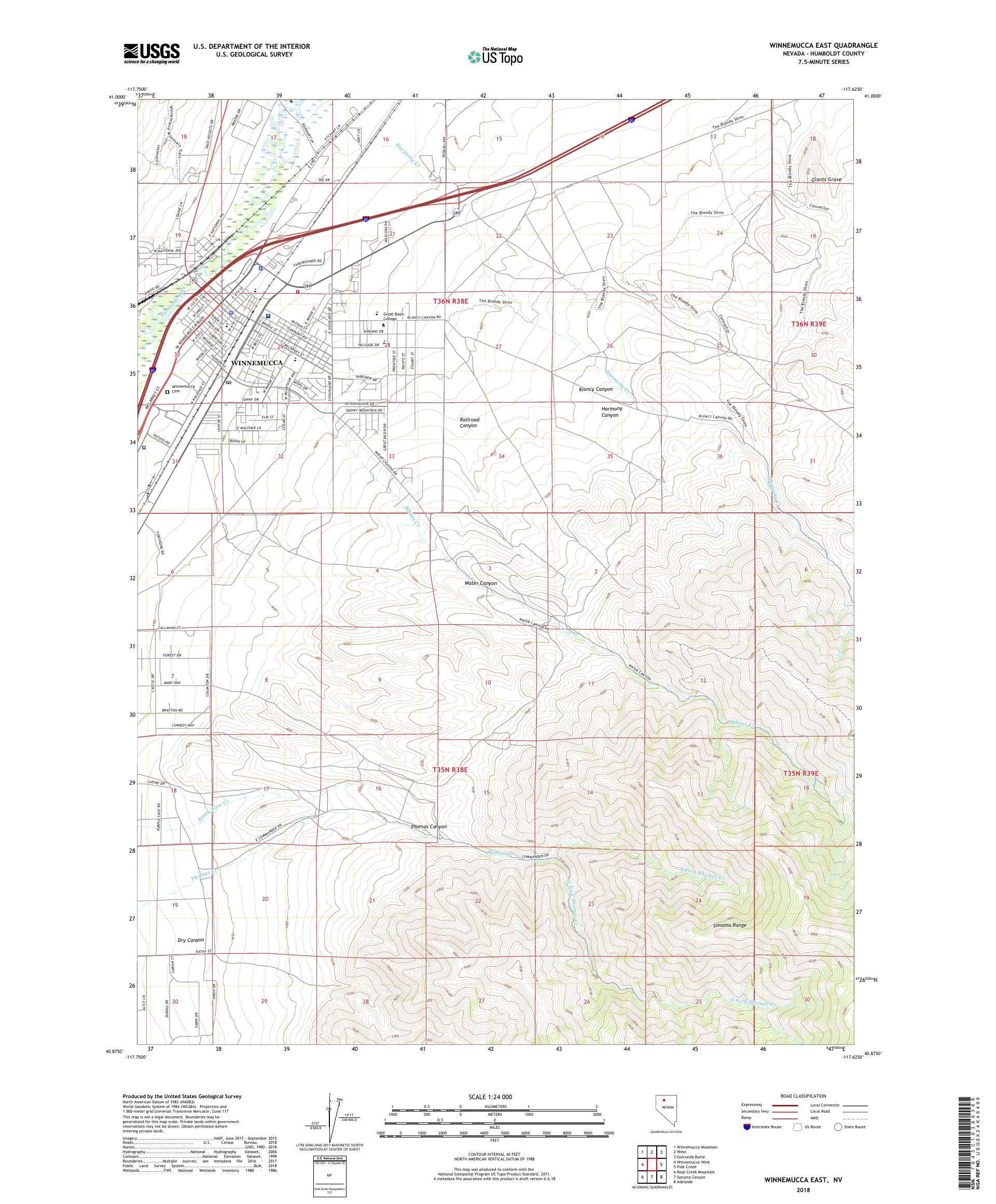 MyTopo Winnemucca East, Nevada USGS Quad Topo Map
