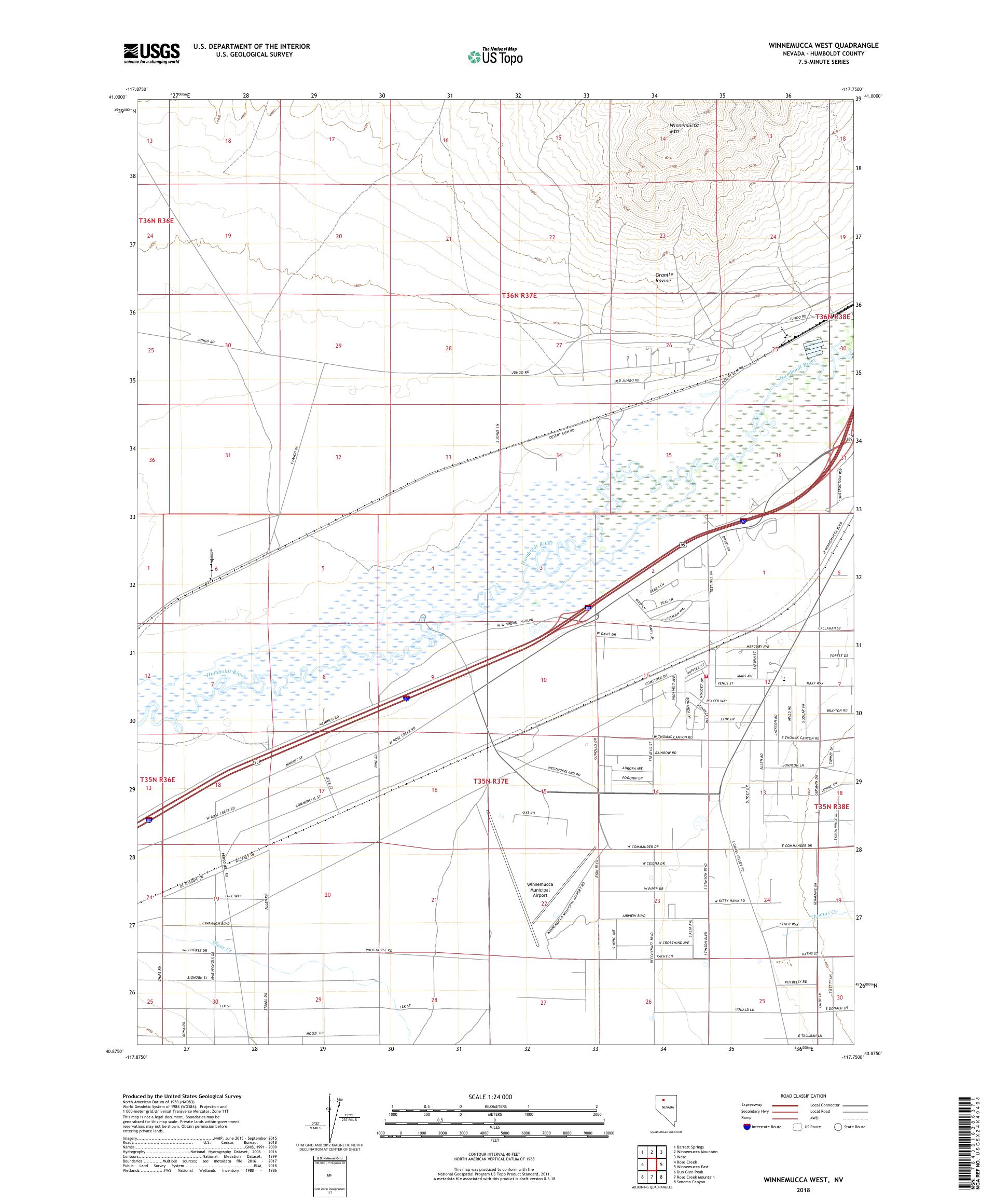 MyTopo Winnemucca West, Nevada USGS Quad Topo Map
