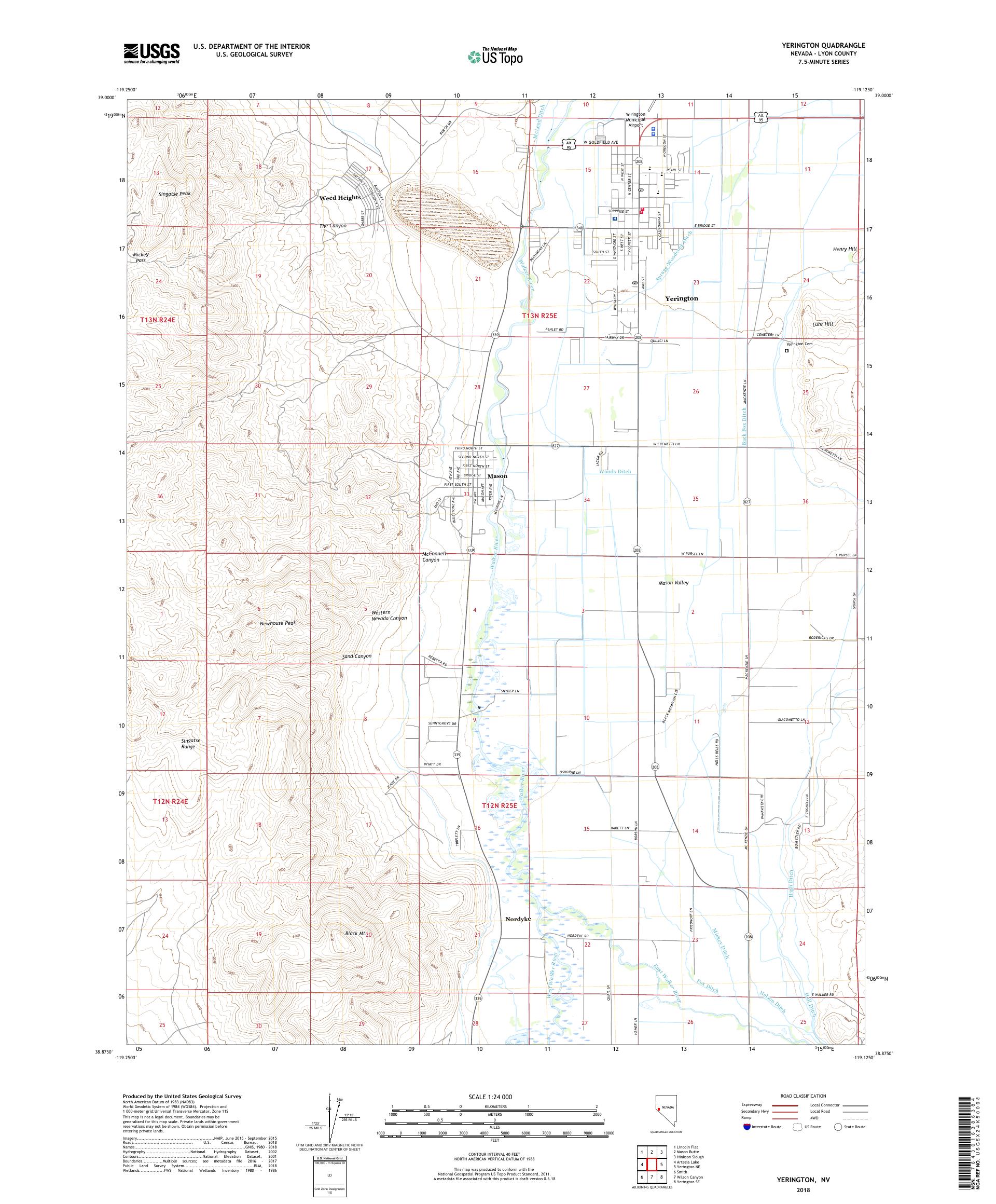 MyTopo Yerington, Nevada USGS Quad Topo Map