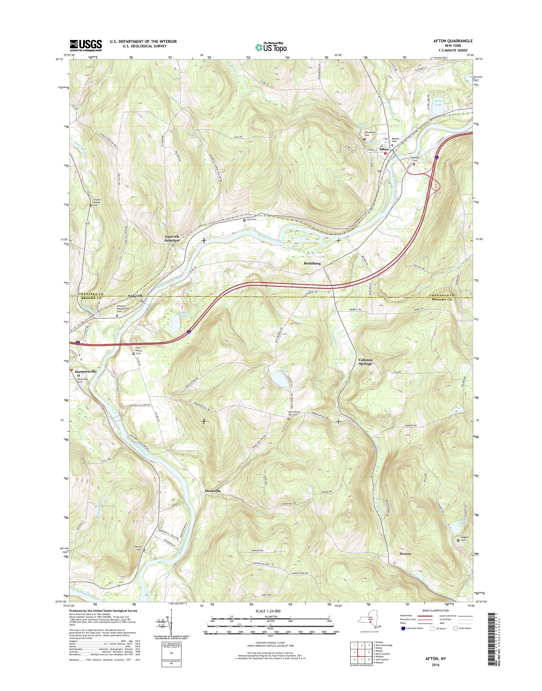 MyTopo Afton, New York USGS Quad Topo Map
