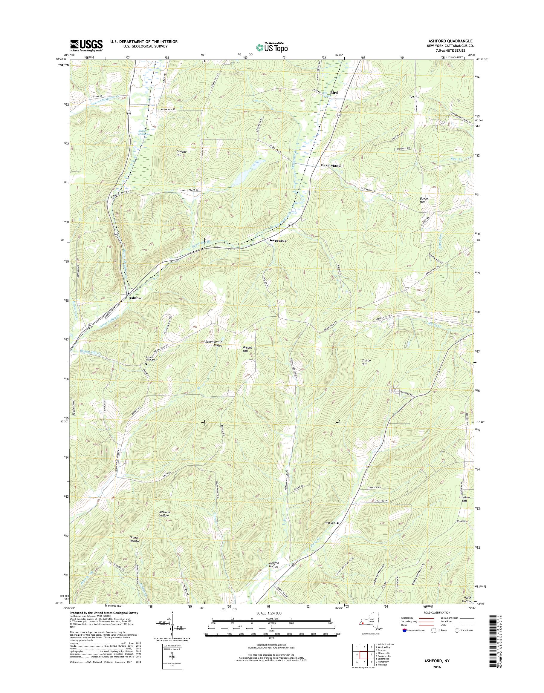 MyTopo Ashford, New York USGS Quad Topo Map
