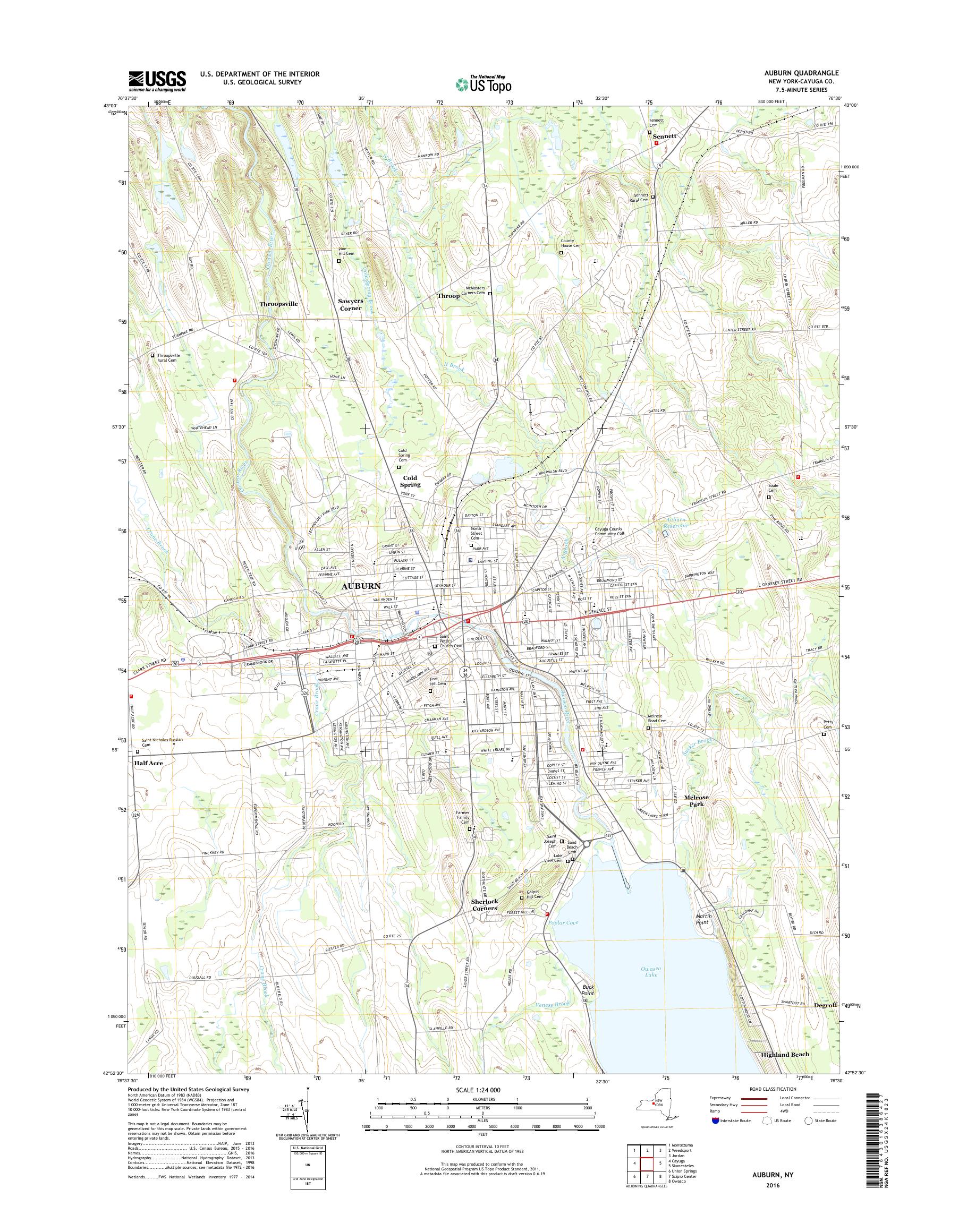 MyTopo Auburn, New York USGS Quad Topo Map