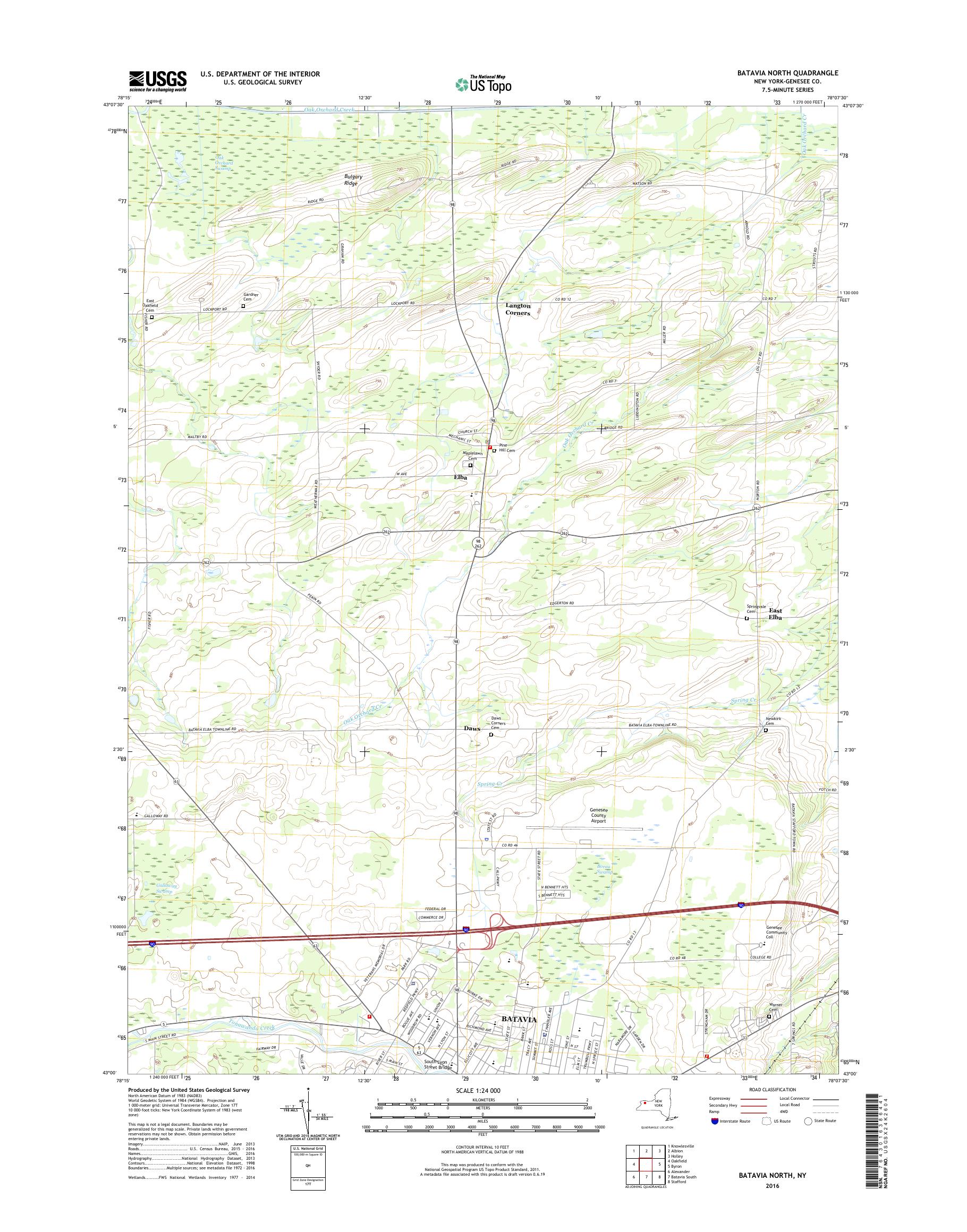 MyTopo Batavia North, New York USGS Quad Topo Map