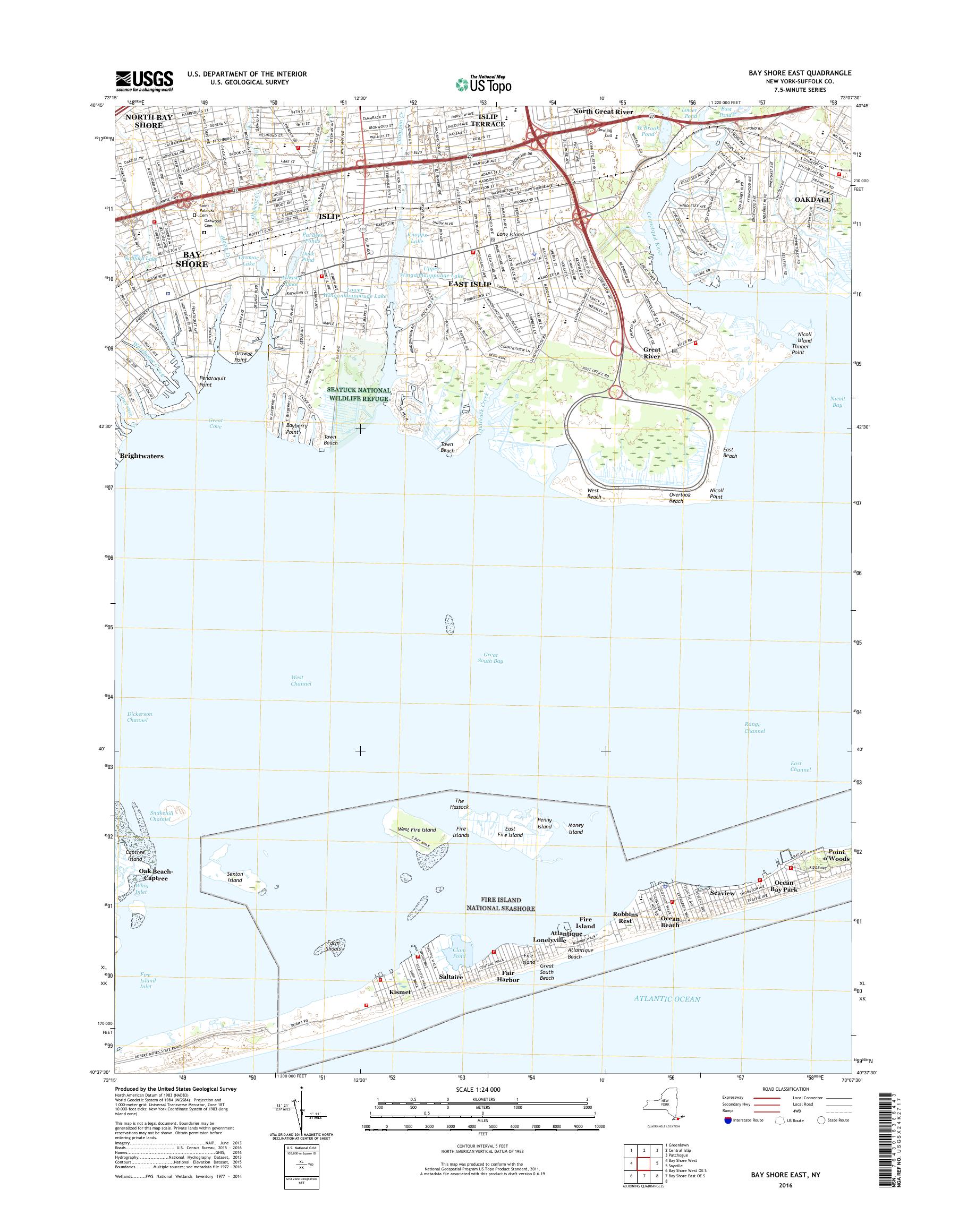MyTopo Bay Shore East, New York USGS Quad Topo Map