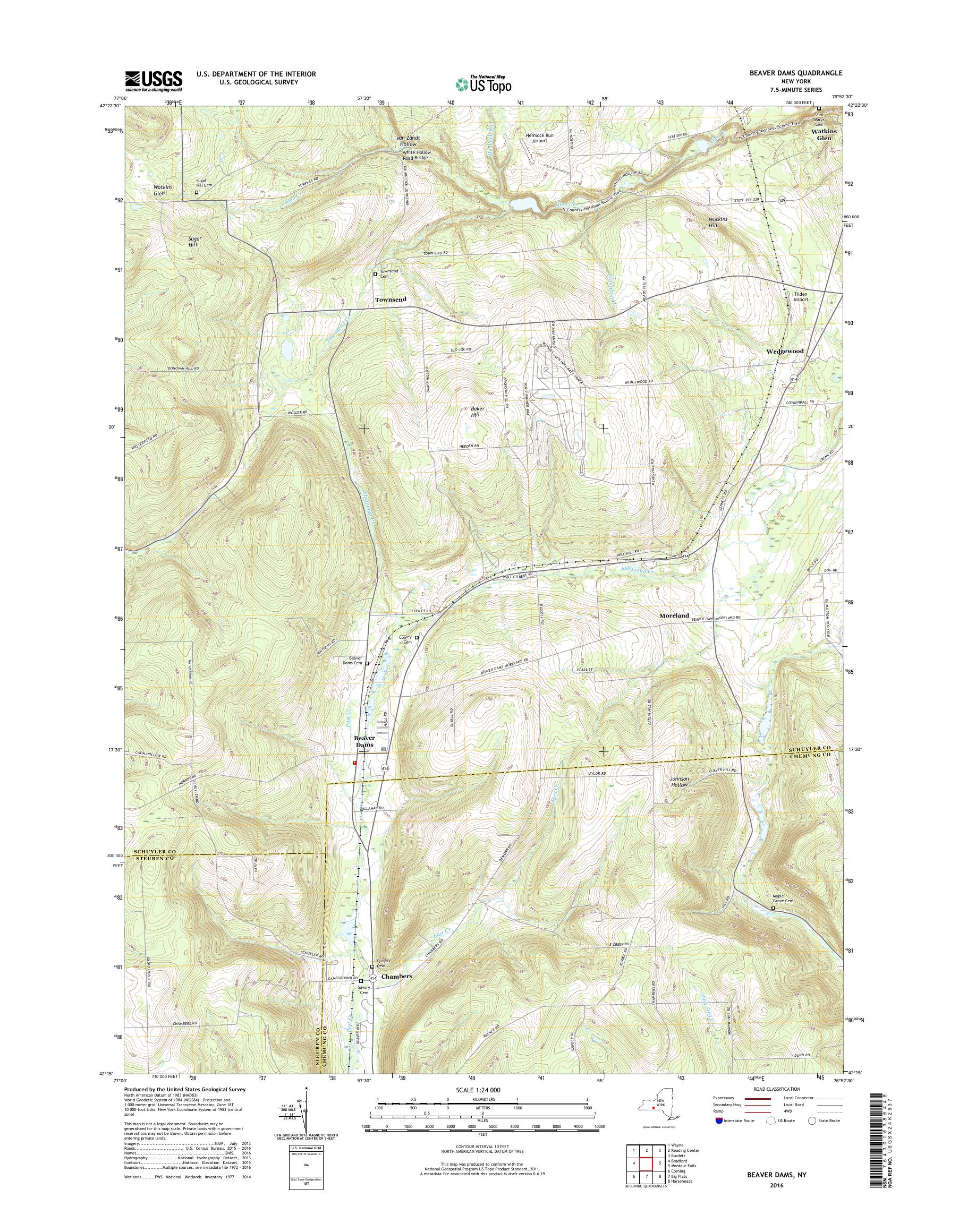 MyTopo Beaver Dams, New York USGS Quad Topo Map