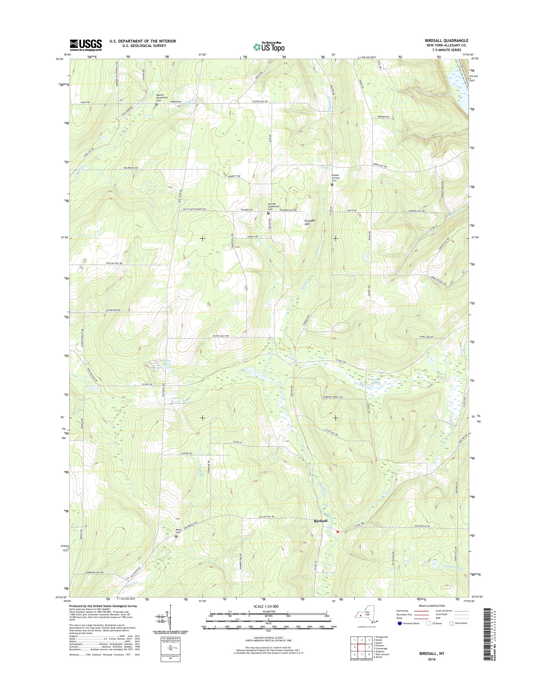 MyTopo Birdsall, New York USGS Quad Topo Map