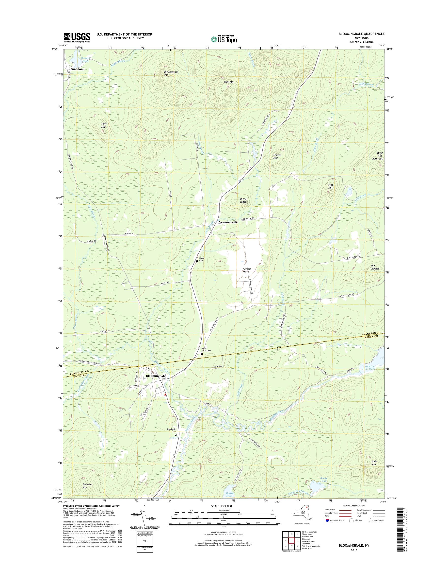 MyTopo Bloomingdale, New York USGS Quad Topo Map