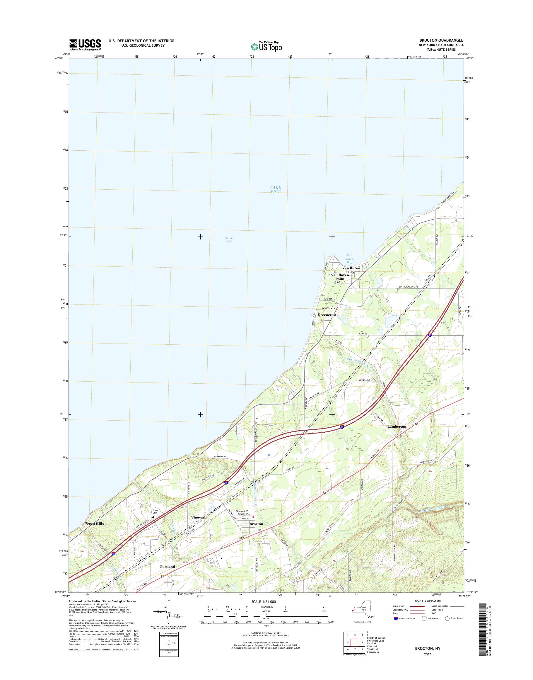 MyTopo Brocton, New York USGS Quad Topo Map