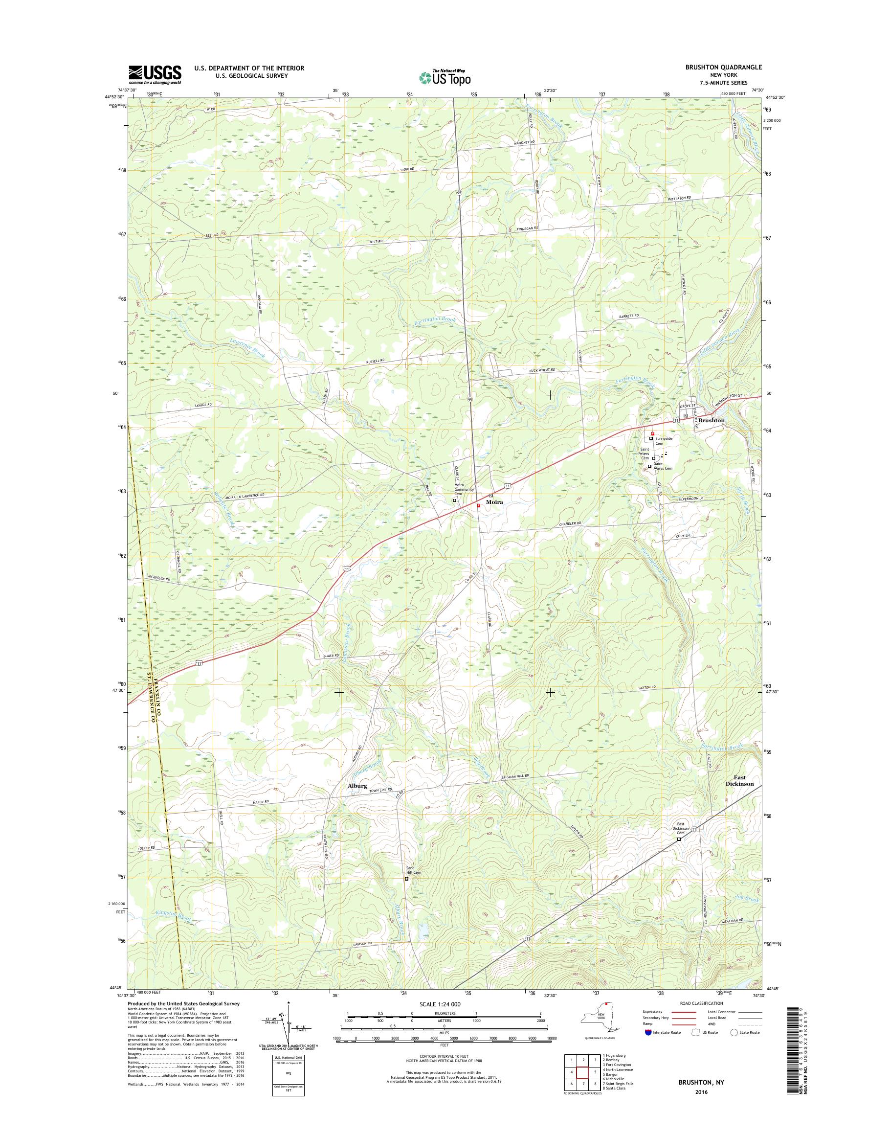 MyTopo Brushton, New York USGS Quad Topo Map